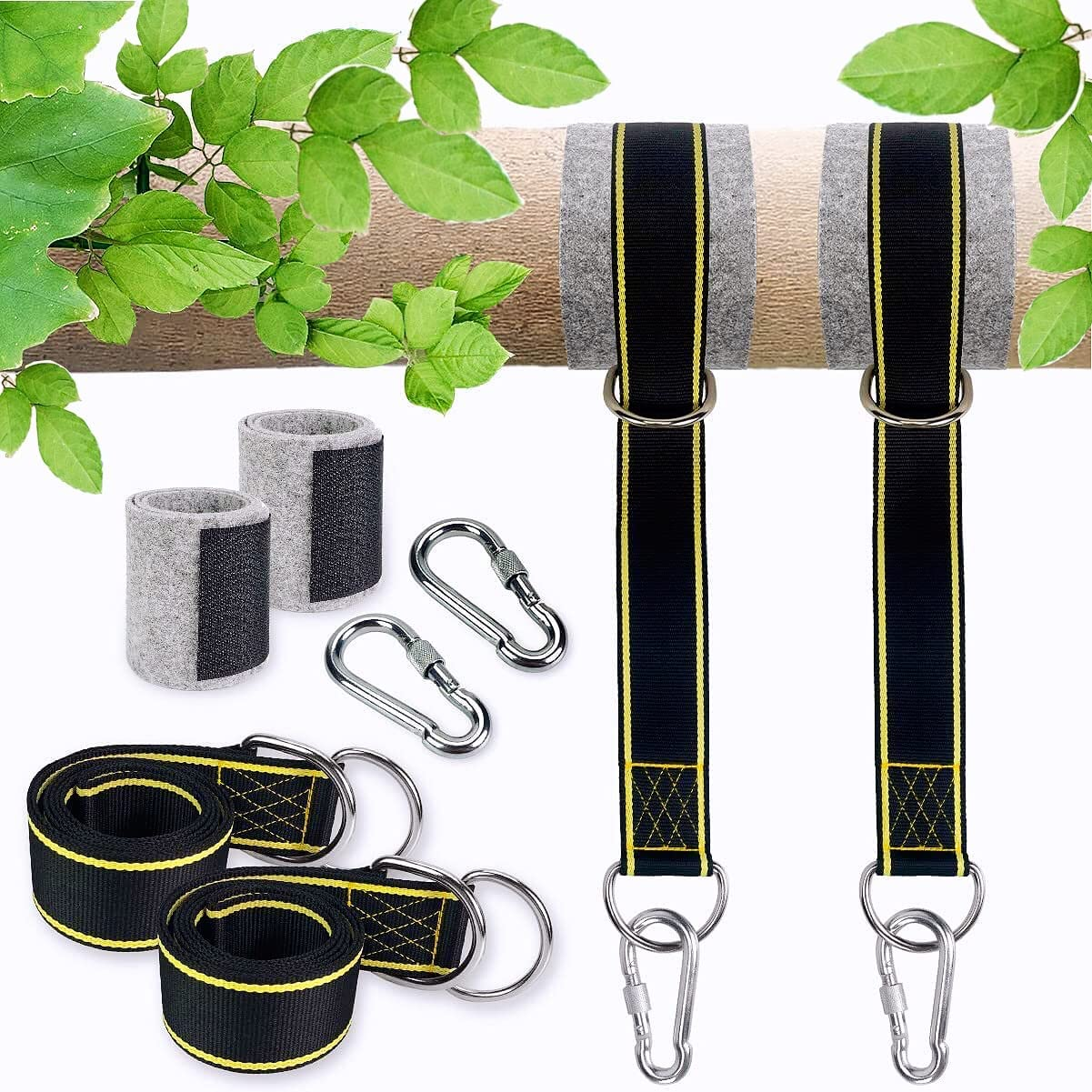 Tree Swing Hanging Straps Kit,Hammock Straps with Loops Set,Newly Upgraded Heavy Duty， Holds 2800 Lbs,5Ftx2Hammock Straps with 2 Locking Carabiners and 2 Tree Protectors,Carry Pouch Bag for Hammocks