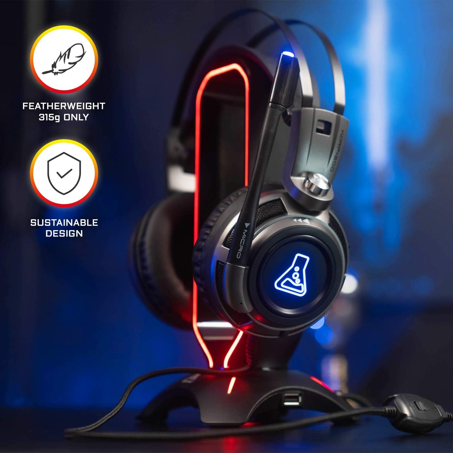 THE G-LAB Korp 200G Gaming Headset Stereo Sound, Blue LED, Comfortable and Light, 3.5Mm Jack Compatible Pc/Ps4/Ps5/Xbox One/Xbox Series X/Series S/Mac/Nintendo Switch/Smartphone - New 2021 image number 2