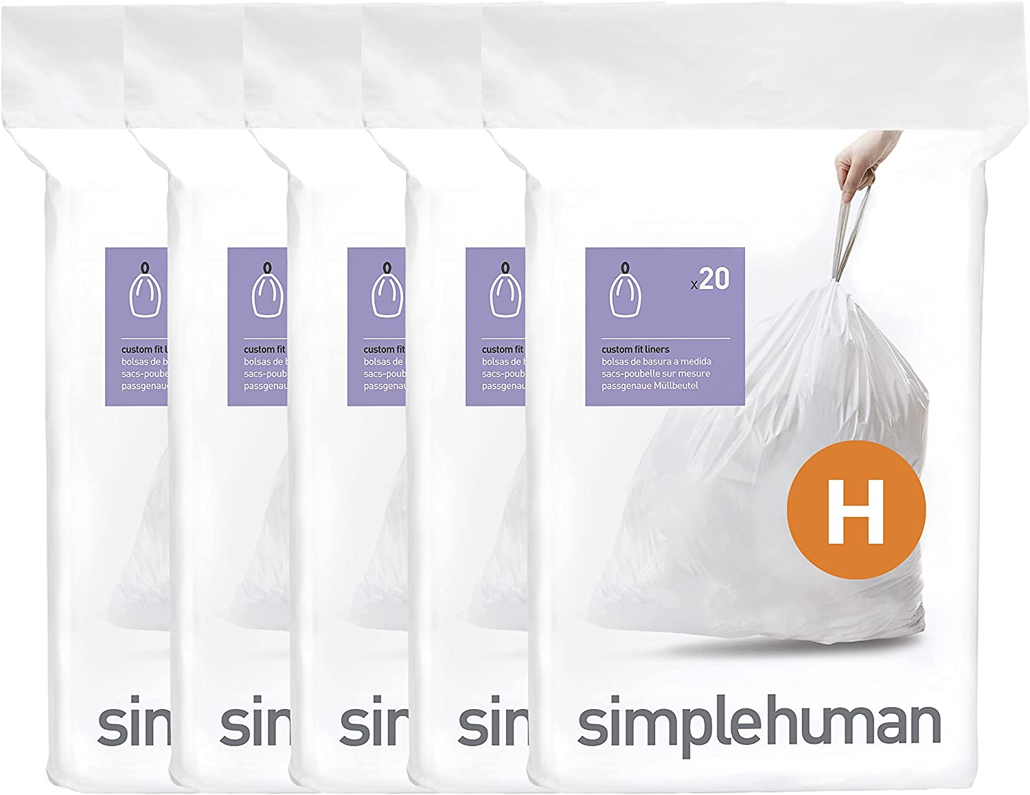 Simplehuman Code H Custom Fit Drawstring Rubbish Bags, 30-35 Liter / 8-9 Gallon, White, 100 Count image number 4