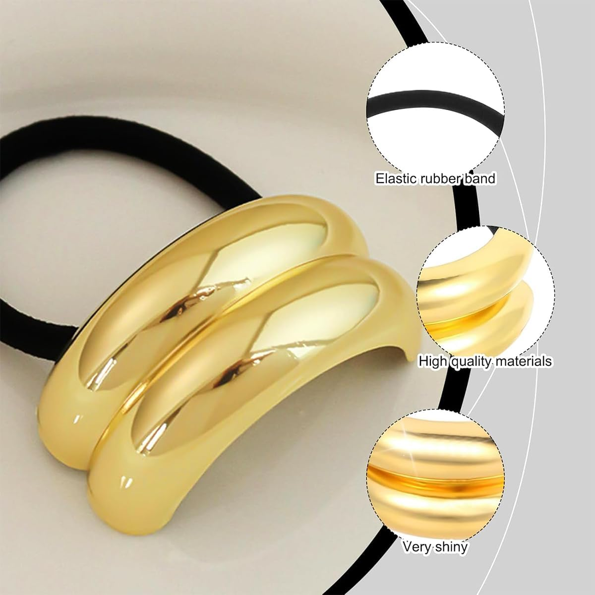 3 Pcs Gold Hair Cuffs,Ponytail Cuff, Good Elastic Hair Band, Metal Geometric Elastic Hair Ties,Suitable for Ladies and Girls image number 1