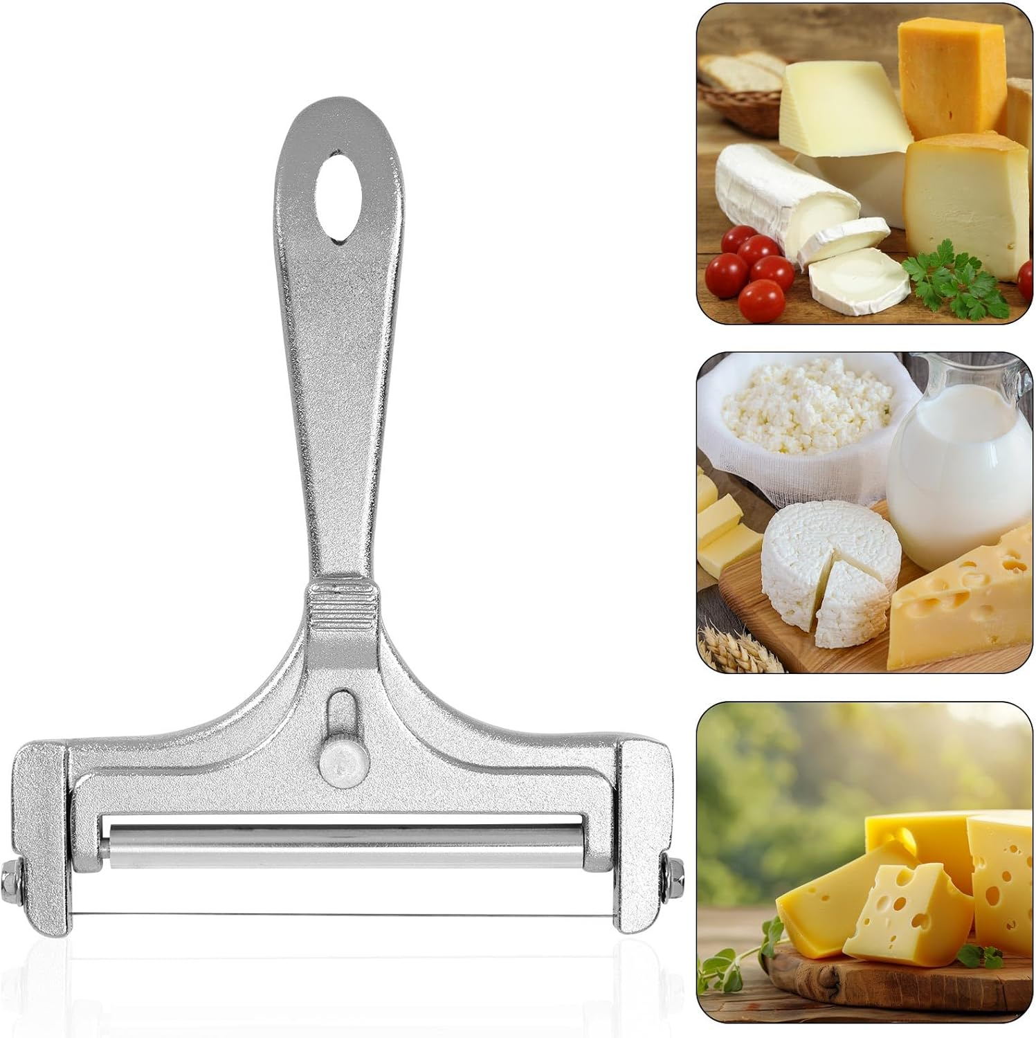 Lasuroa Cheese Cutter, Stainless Steel Cheese Slicer with 4Pcs Extra Wires Adjustable Handheld Butter Block Cutter for Cheddar Gruyere Mozzarella Kitchen Slicing Tools image number 4