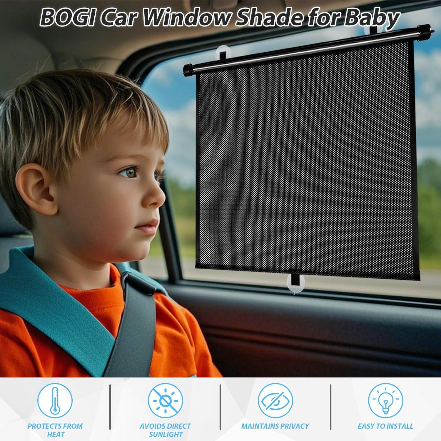 Car Window Shade (2 Pack) Car Roller Sunshade for Side Window,Car Sun Window Shade,Protect Baby Kids and Pets from UV Rays Sun Glare,Suitable for Most Cars,Suv, Trucks,House and Office Window image number 4