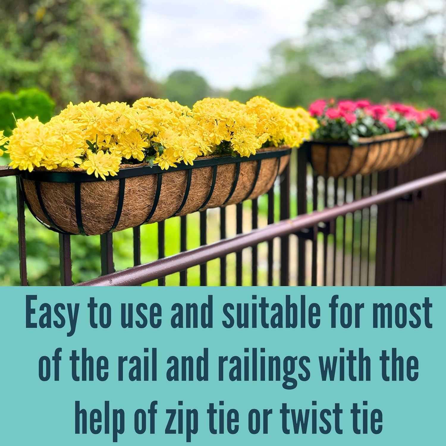 Lalagreen Deck Railing Planter Box - 2 Pack, 36 Inch Large Wall Planters for Outdoor Plants, Window Flower Boxes Attach House with Coco Liners Metal Horse Troughs Fence Balcony Patio Porch over Rail image number 5