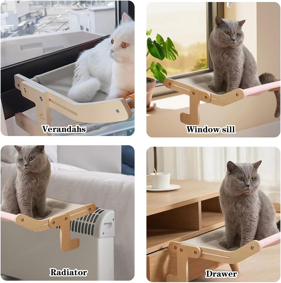 CEWROM Cat Hammock for Windows, Cat Hammock Pet Bed, Cat Bed for Bed Edge, Cat Balcony Hammock Bed for Windowsill, Cat Lounger up to 18 Kg image number 3