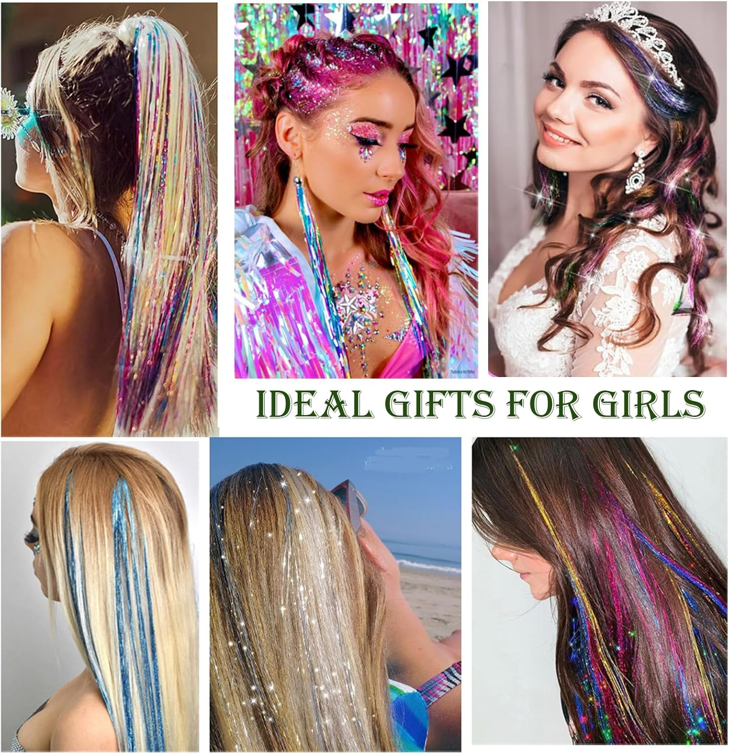 3200 Strands Hair Tinsel Kit,Fairy Hair Tinsel Tool for Shiny Hair Extension,Heat Resistant Fairy Tinsel Hair Kit for Women Girls Cosplay Party Festival Hair Accessories(48 Inch, 16 Colors) image number 4