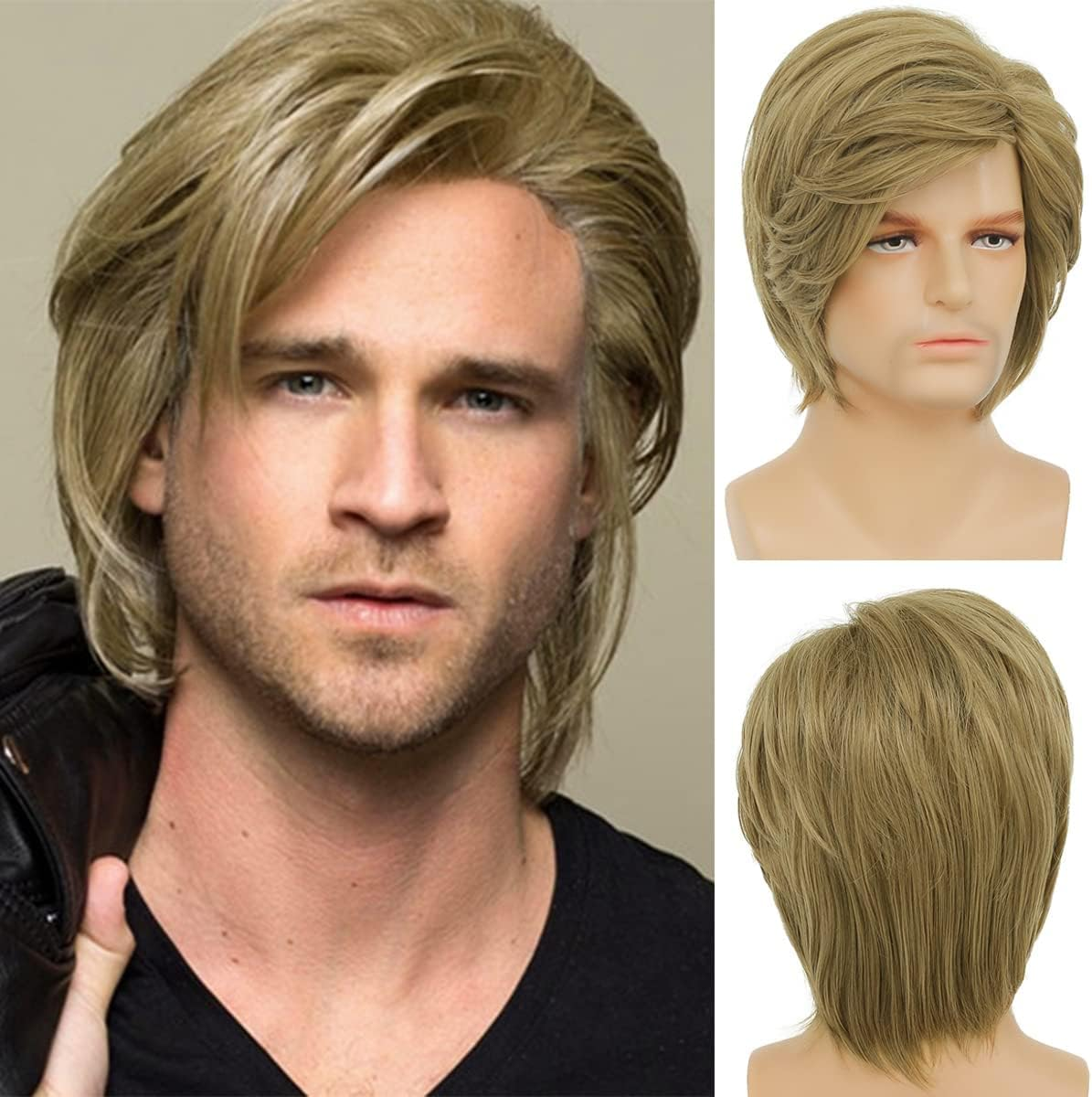 Short Brown Wig for Men, Synthetic Halloween Costume Men'S Wigs