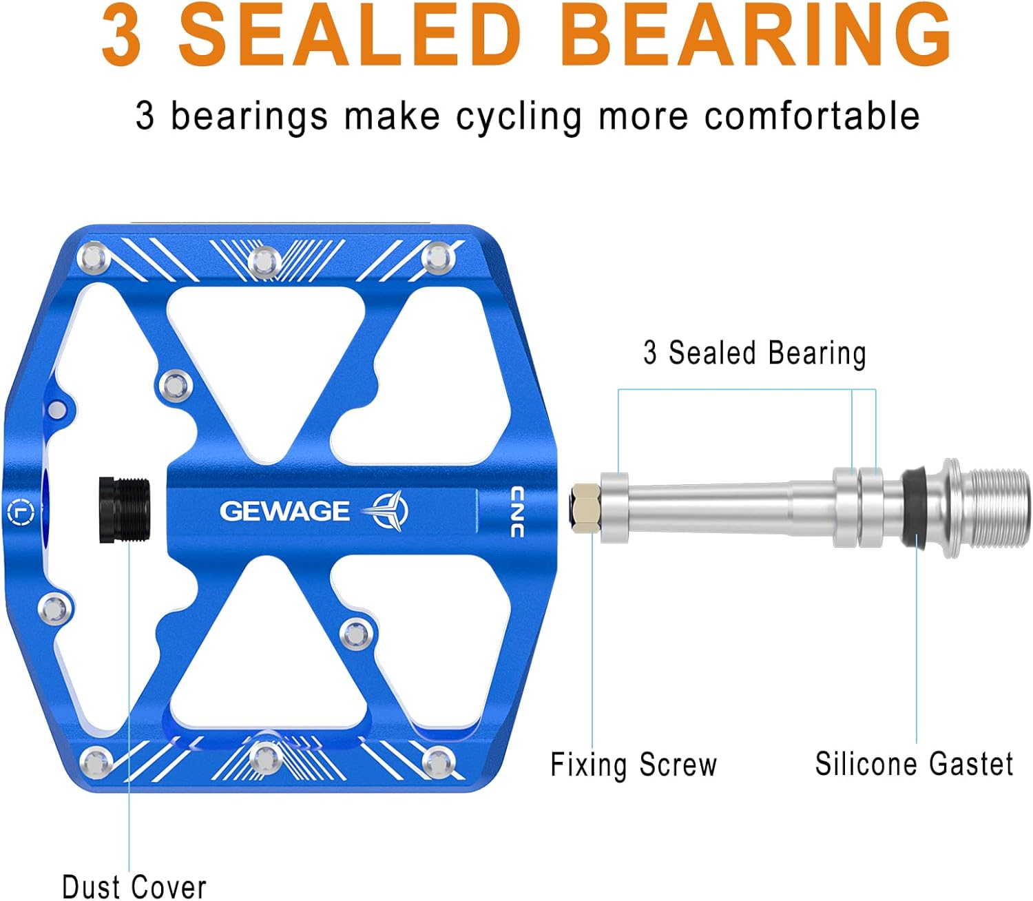 Bike Pedals 9/16 Inch - Bicycle Pedals with Reflectors - 3 Sealed Bearings MTB Pedals Wide Platform Pedals for Mountain Bike, BMX, Road Bike Pedals