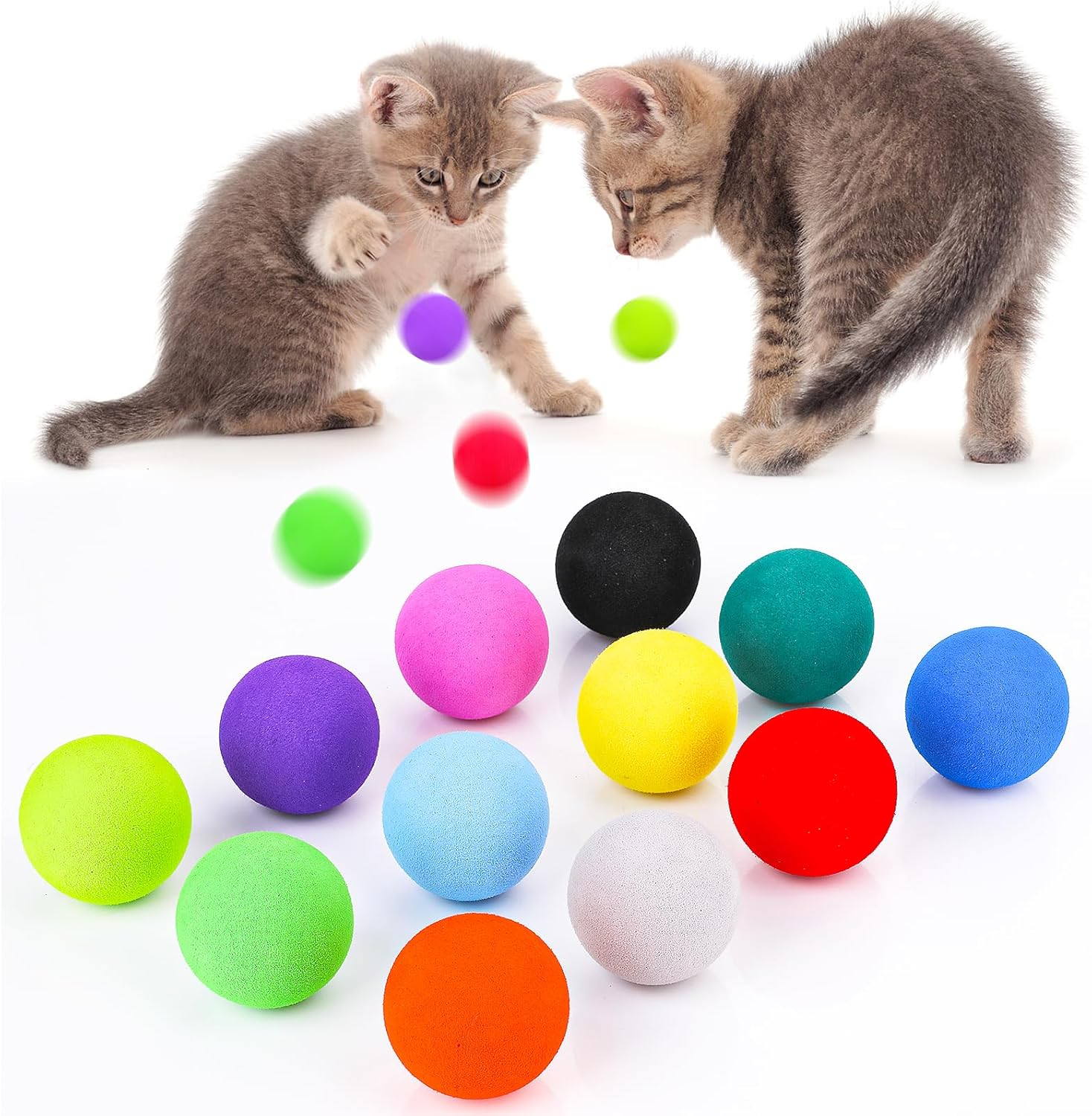 Bewudy Cat Toy Balls, Pack of 12 Soft Cat Balls, Interactive Kitten Toy, Cat Balls for Indoor Kittens, Foam Interactive Cat Toy, Sponge Play Ball Toy (4 Cm) image number 1