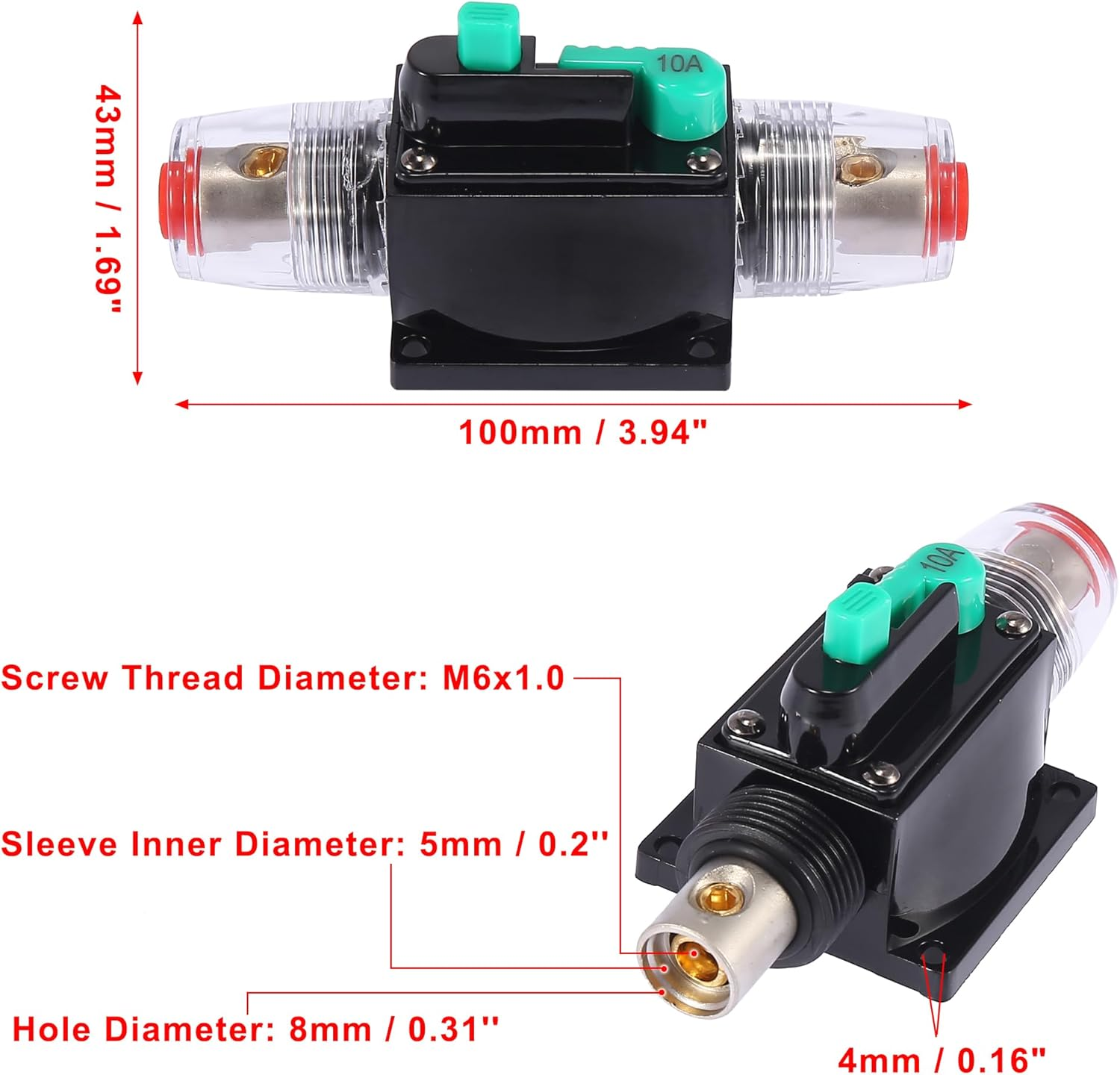 X AUTOHAUX DC 12V/ 24V/ 32V 10Amp Reset Circuit Breaker Audio Inline Fuse Holder Protector for Car Truck Boat RV image number 4