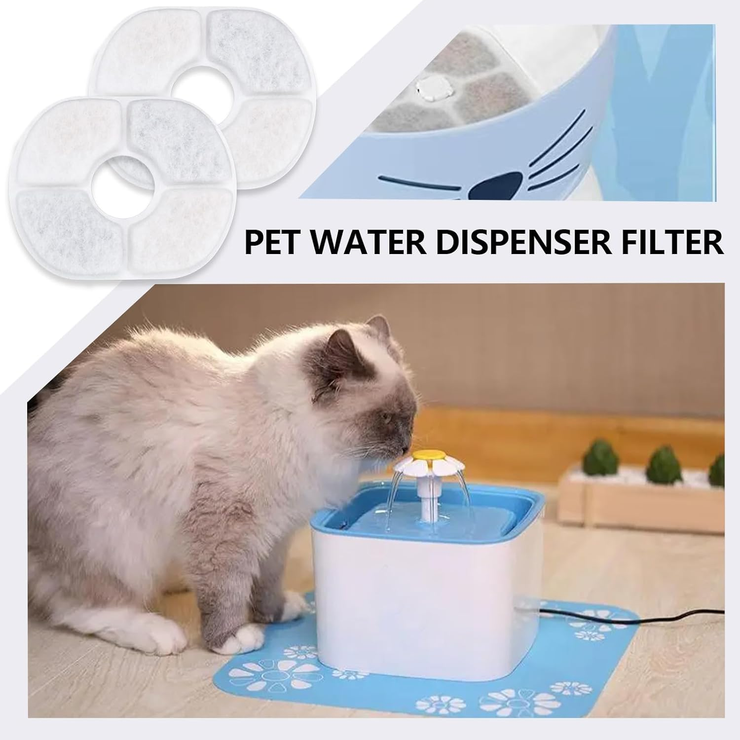 The Lord of the Tools 6-Piece Filter for Cat Drinking Fountain 10.8 X 8.8 Cm Cat Filter round Filter Compatible with Pawaboo 2.5 L Cat Drinking Fountain