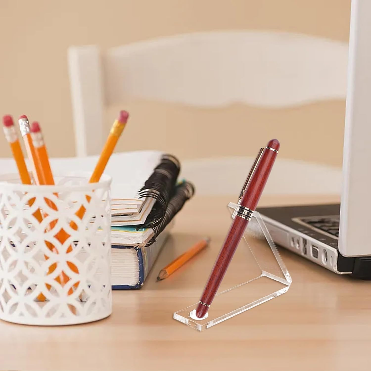 Honbay 4PCS Acrylic Single Pen Holder Stand Clear Pencil Display Stands Makeup Brush Rack Organizer for Home School Office Use or Eyebrow Eyeliner Paintbrush Display