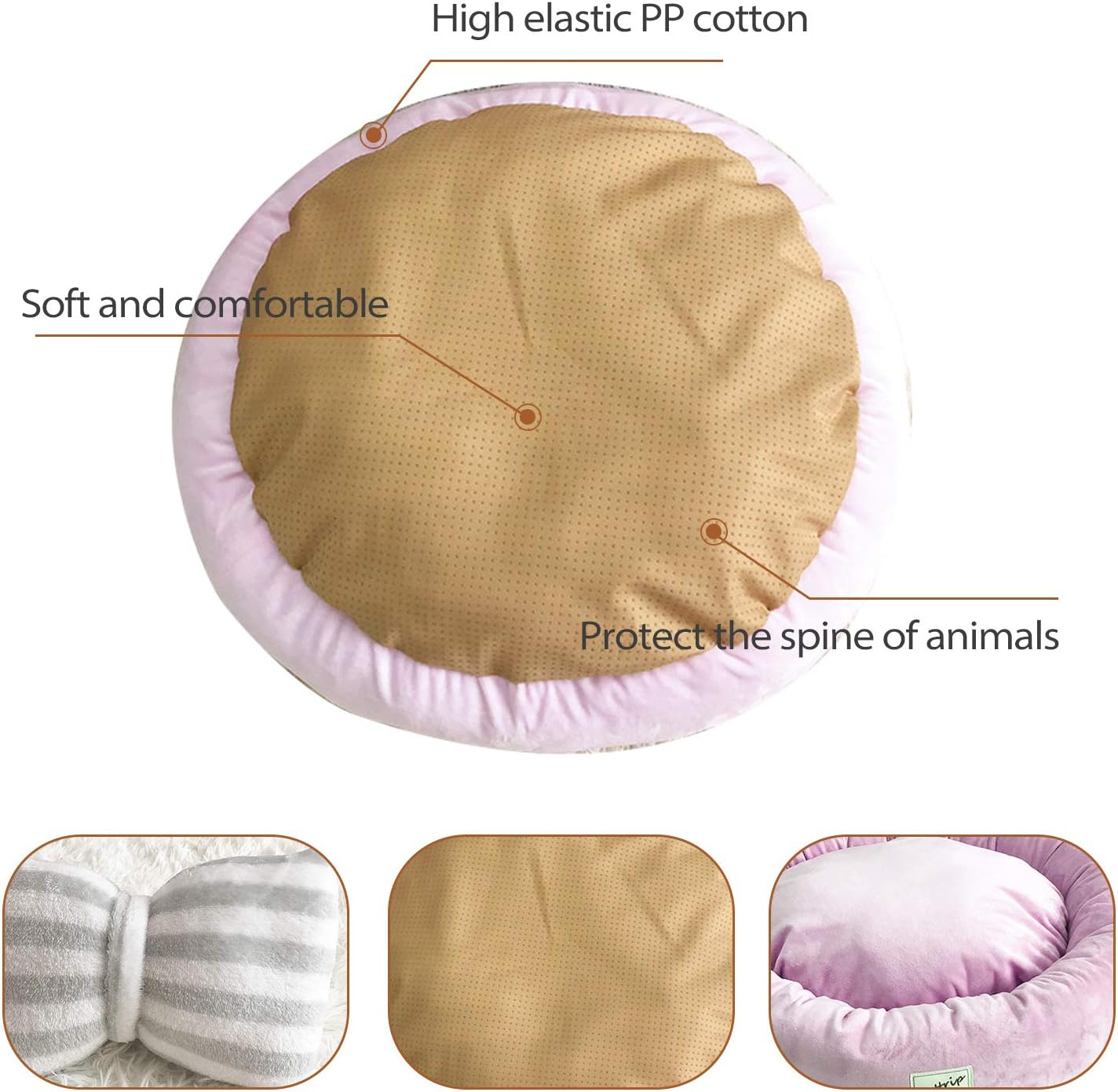 PETCUTE Dog Bed Cat Bed Washable Dog Sofa round Cushion Bed Faux Suede Pet Bed for Large Medium Small Dogs Cats (M-55 X 15 Cm, Pink) image number 1