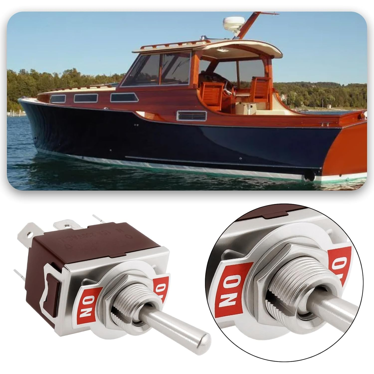 YINETTECH 2Pcs 6 Pin Toggle Switch 250 VAC 15A - 125 VAC 20A Double Pole Double Throw 2 Position Latching Maintained Silver Contact for 12 MM Mounting Hole image number 1