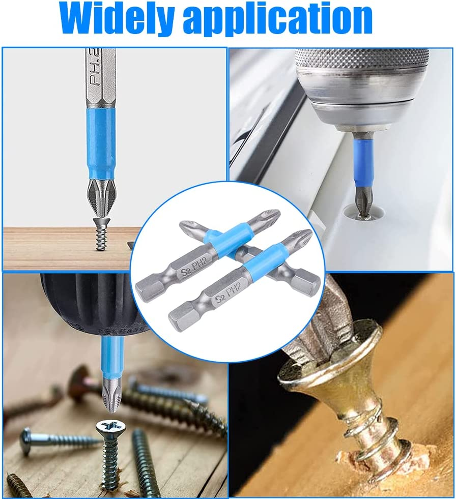 Yakamoz 12Pcs Magnetic anti Slip Phillips Screwdriver Bit Set, 1/4 Hex Shank, PZ1, PZ2, PZ3, PH1, PH2, PH3, 50Mm image number 4