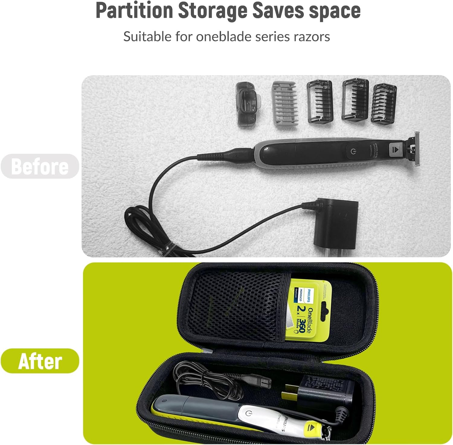 Hard Case Compatible with Philips Norelco Oneblade Electric Trimmer and Shaver, Travel Organizer Case for QP2520 QP2530 QP2620 QP2630 QP2724 QP2834