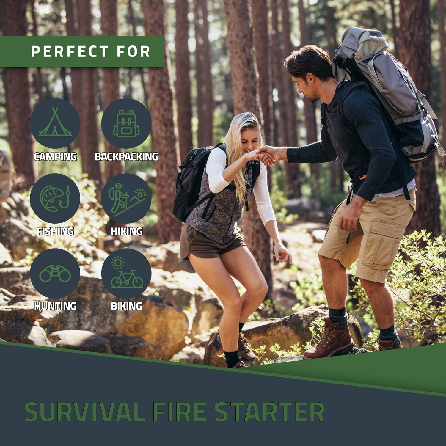 RKR OUTDOOR Ferro Rod Flint Fire Starter Kit with Handcrafted Wood Handle |5/16"- 3/8" Thick 12000-15000 Strikes |Survival Flint and Steel Rods with Multi-Tool Striker and Paracord Lanyard for Camping - Fire Orange image number 6