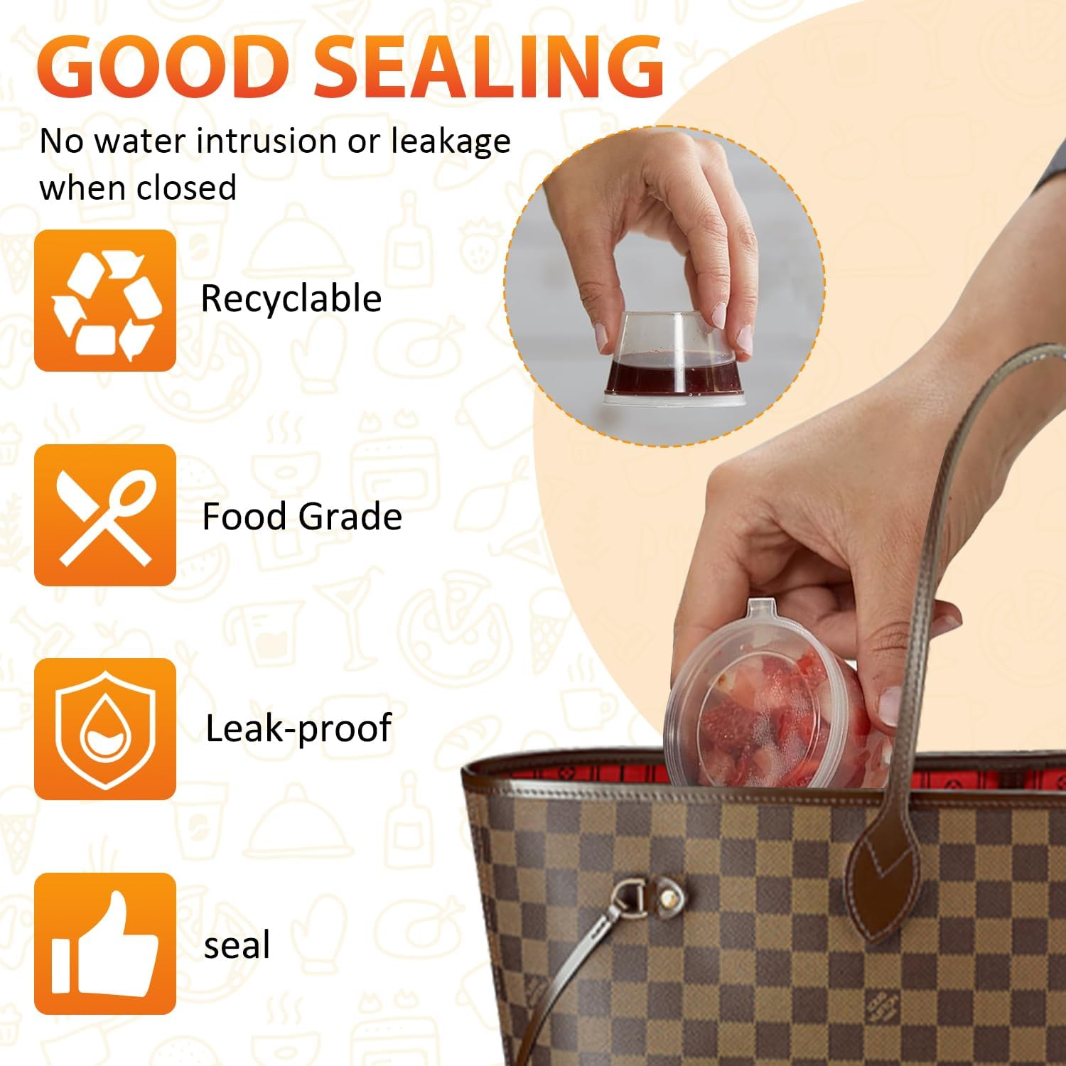 100 Pack round Food Container Pots with Lids, Plastic Cups with Lids Reusable Shot Condiment Cup,Dipping Sauce & Salad Dressing、Clear Small Deli Pot Restaurants Takeaways Sauce Container (Transparent) image number 1