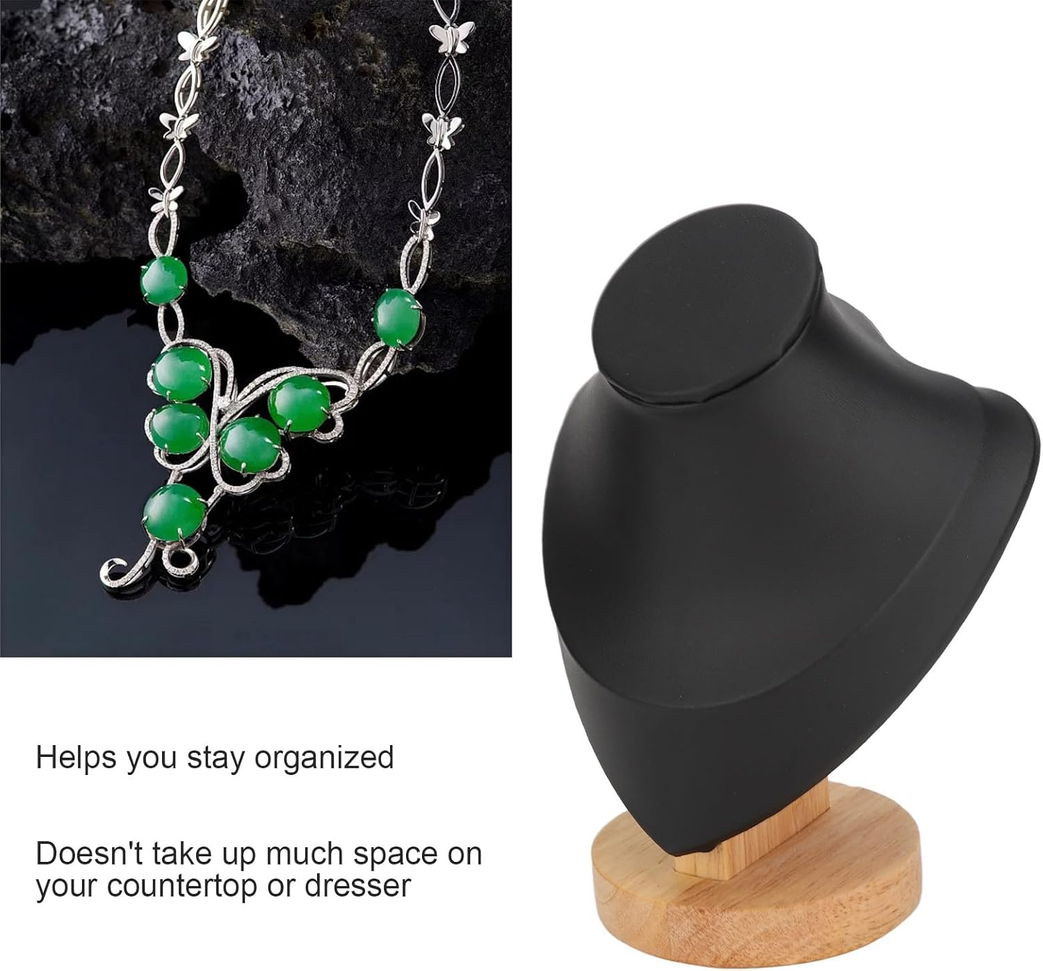 Necklace Display Stand, Jewelry Holder, Mannequin Jewelry Bust Display Holder, Flannel Jewelry Easel Necklace Chain Display Bust Stand Tower Rack for Home Shop (Black)