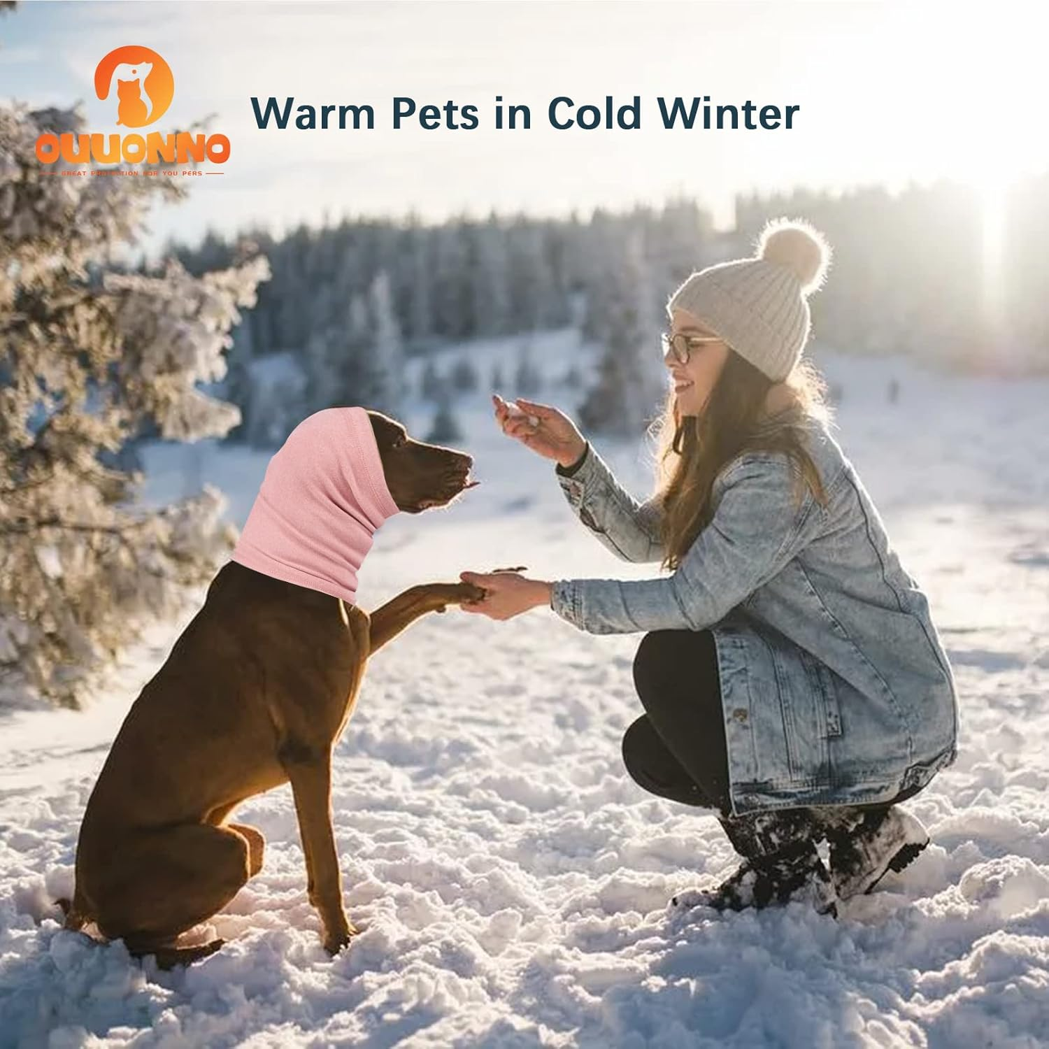 Ouuonno Dog Snood for Neck and Ear Warmer, Calming Pet Snood Covers for Anxiety Relief and Grooming, Muffs for Dogs and Cats (Small, Pink) image number 5