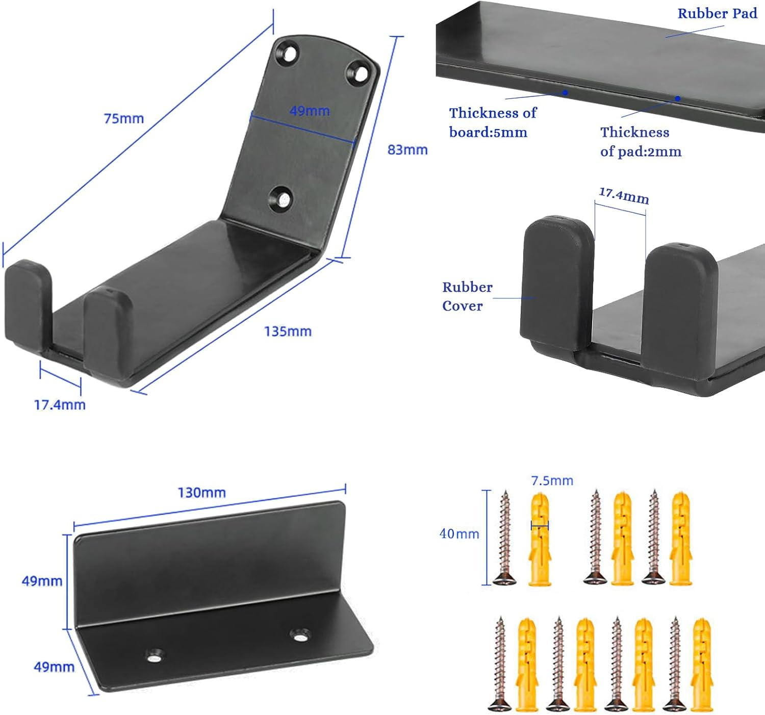 YMAISS 2Sets Bike Pedal Hanger Wall Mount, Heavy Duty Horizontal Bike Rack, Bicycle Pedal Hook with Bike Tire Support Brackets with Screws for All Types of Bikes in Garage Shed Bicycle Storage Etc