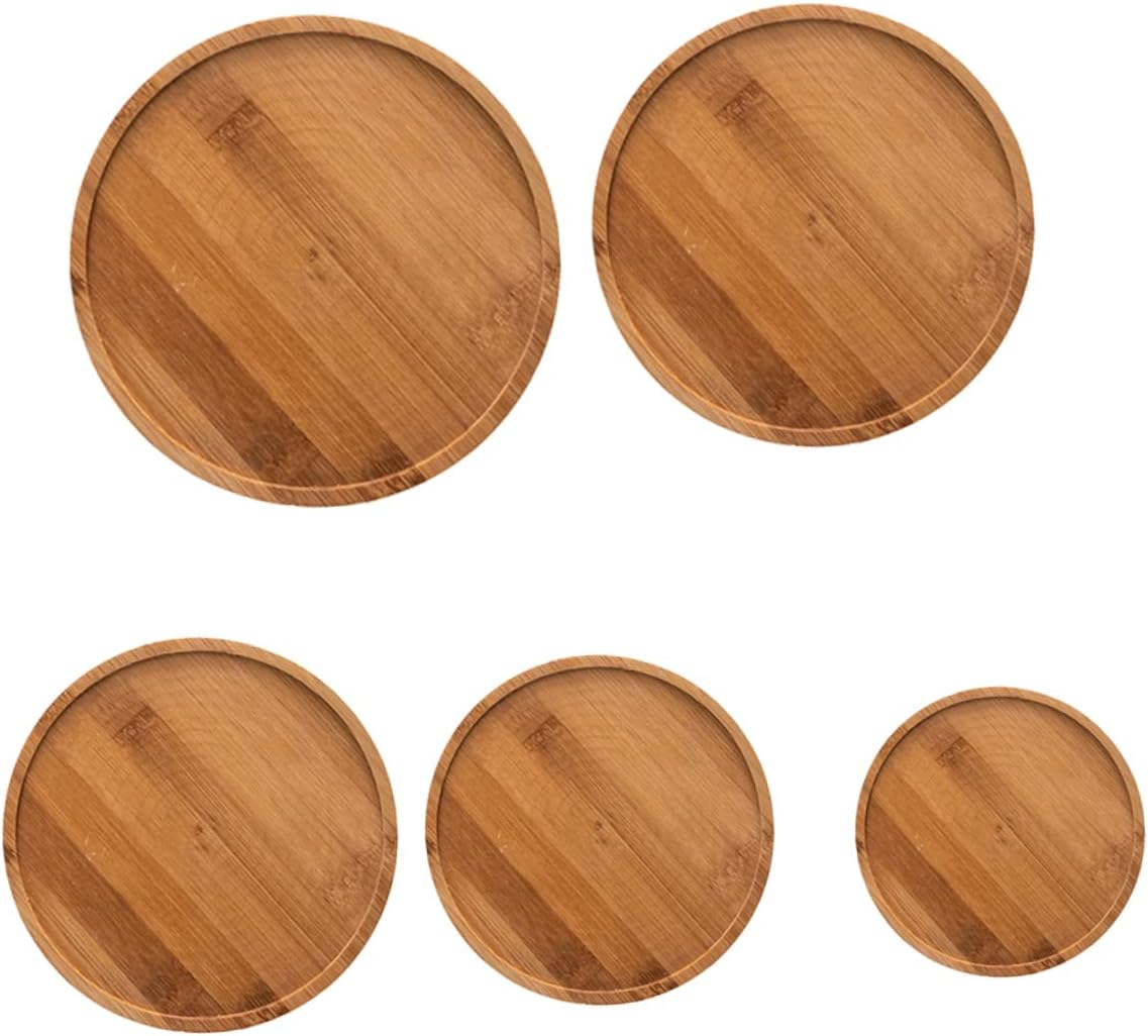 BCOATH 5Pcs Bamboo Flowerpot Water Trays and Plant Pot Plates for Indoor Gardening, Creative Natural Bamboo, Multiple Sizes 6.5-12Cm, Suitable for Home Patio Plant Protection image number 4