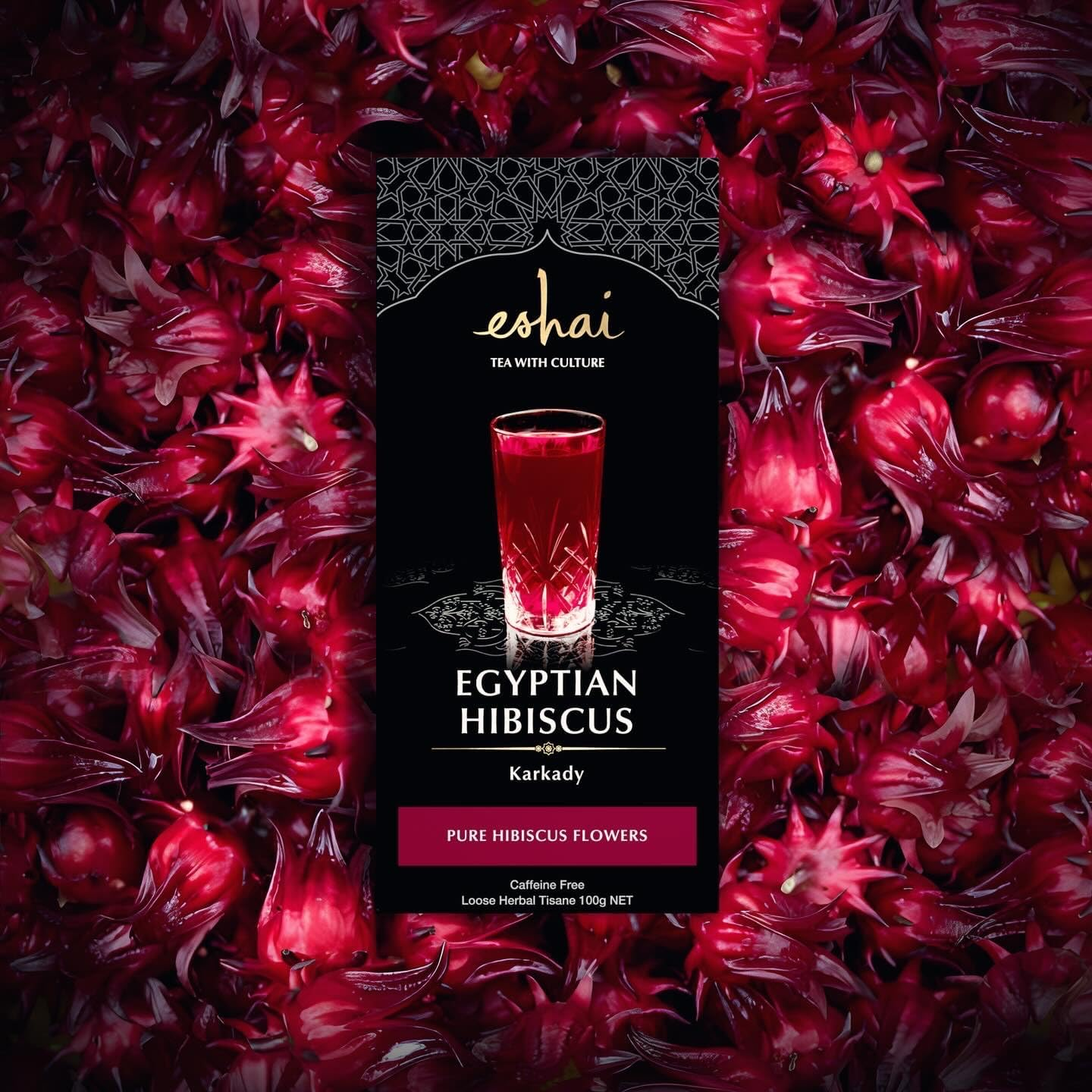 Eshai Egyptian Hibiscus Tea (Karkady) - Pure Hibiscus Flowers - Organic - 100G Box Loose Leaf Herbal Tisane image number 5