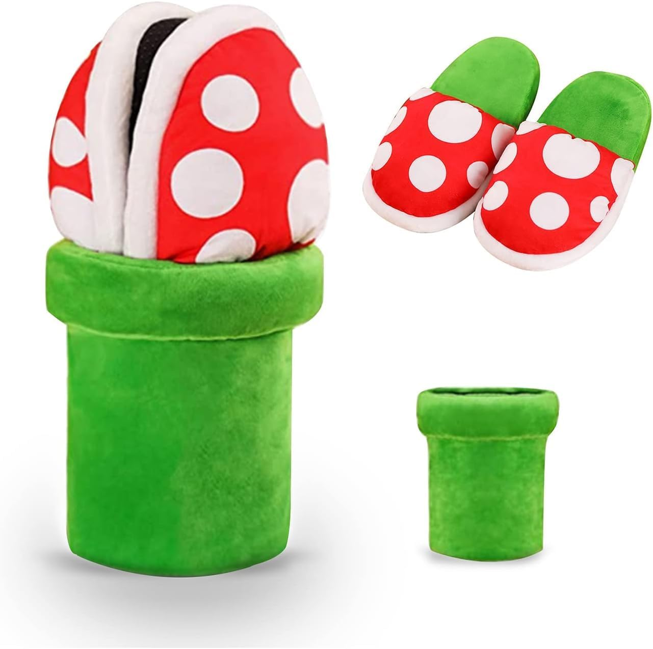 Piranha Plants Slippers for Women Men Cute Cartoon Cotton Shoes with Green Pipe Pot Holder Valentine'S Day Gifts image number 2