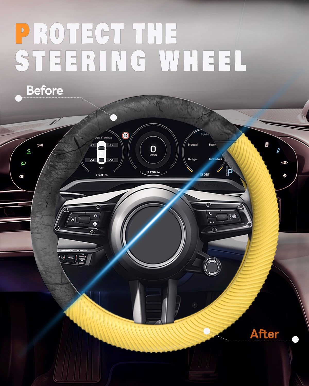 WOCOCN Car Steering Wheel Cover, Thin Anti-Skid Silicone Steering Wheel Cover for Men & Women, Universal Automotive Interior Accessories for Most Cars (Bright Yellow) image number 1