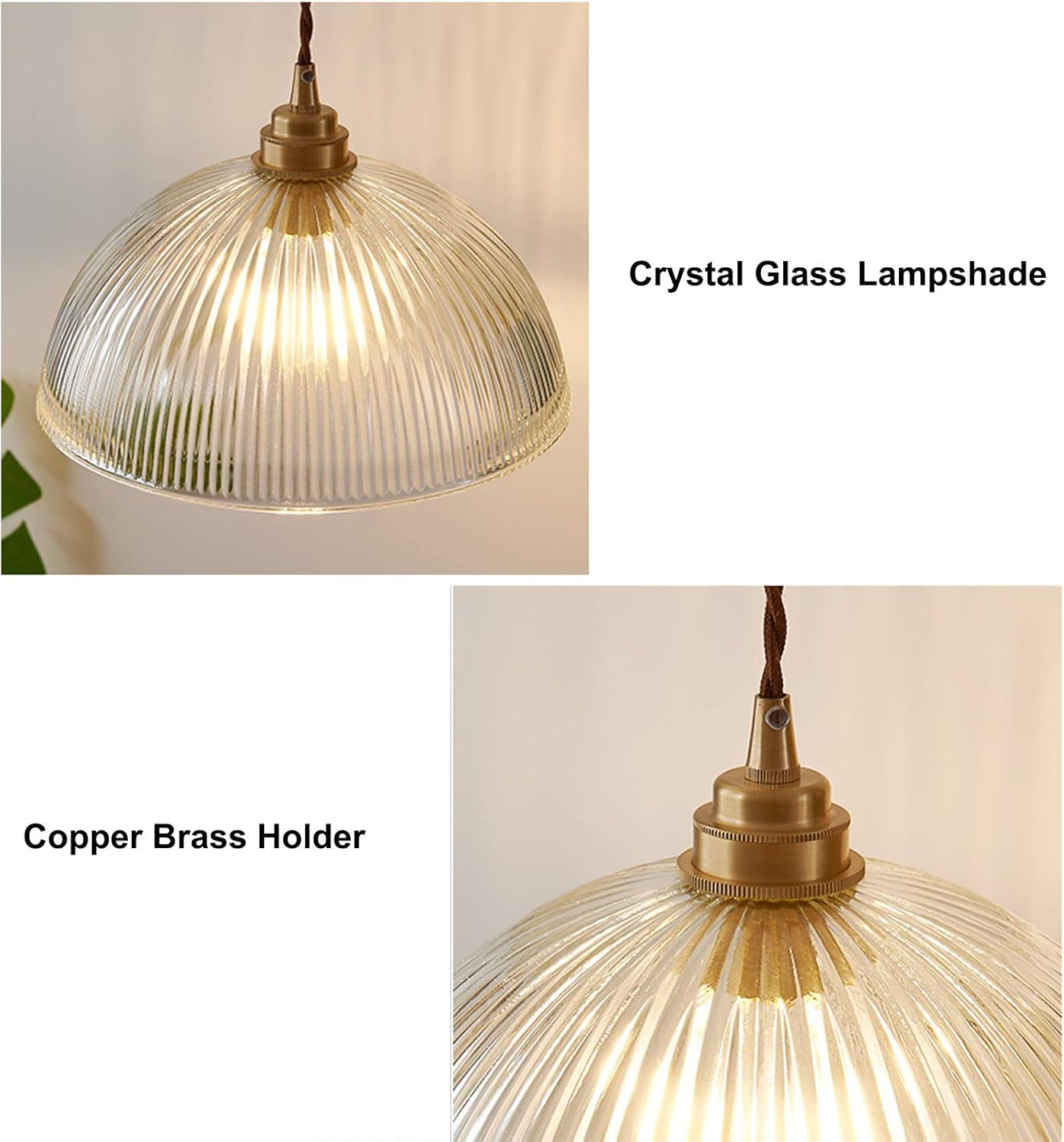 Hjxdtech Industrial Vintage Glass Dome Pendant Light with Copper Brass E27 Lamp Socket Ceiling Light Pendant Lamp Loft Chandelier (30 Cm) image number 4