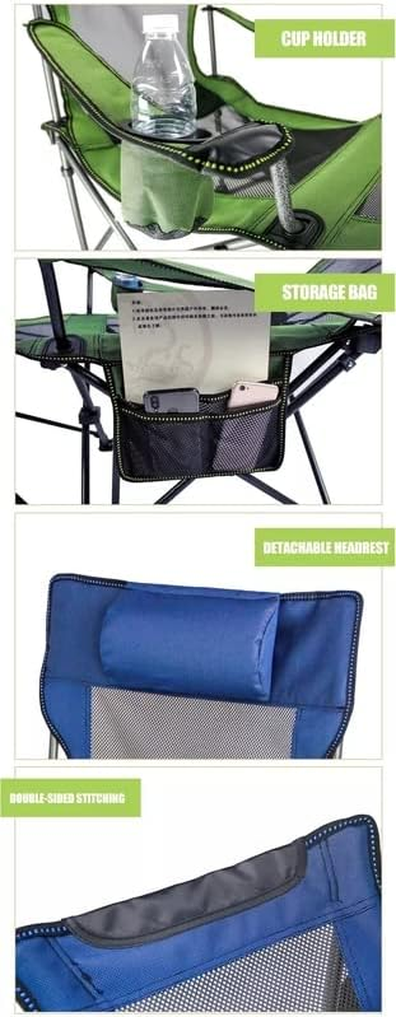 Camping Lounge Chair with Cup Holder Pocket Footrest Picnic Garden Fishing image number 1