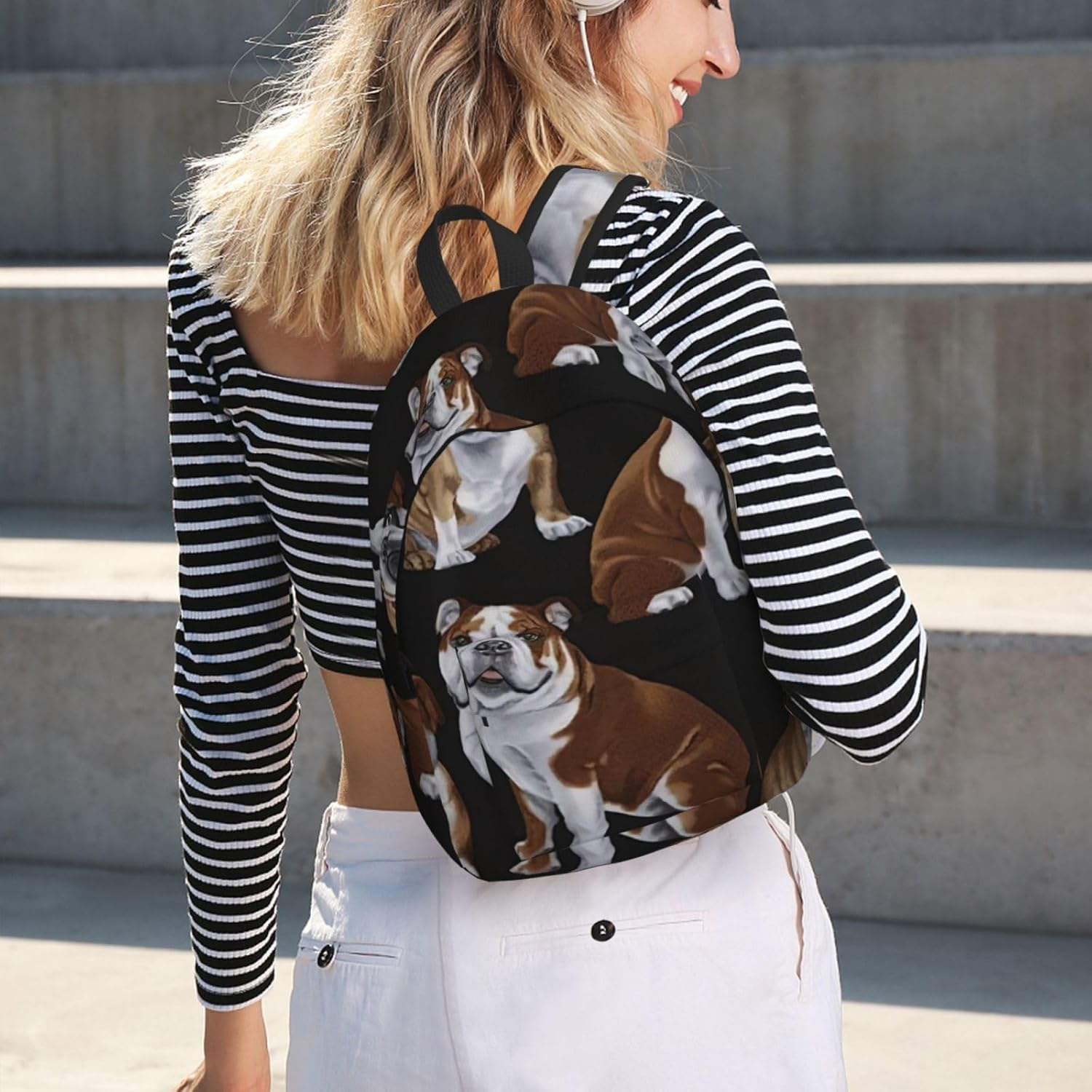 WURTON English Bulldogs Print Canvas Backpack &Acirc;&euro;&ldquo; Versatile Back Pack for All Unisex Work, Hiking Canvas Rucksack image number 5