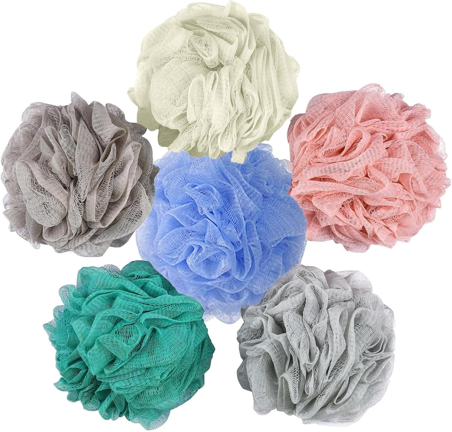 6 Pack Bath Sponge Shower Loofahs Mesh Pouf Bath Scrunchies Body Wash Puff，Luxurious Shower Loofah for Gentle Exfoliation image number 3
