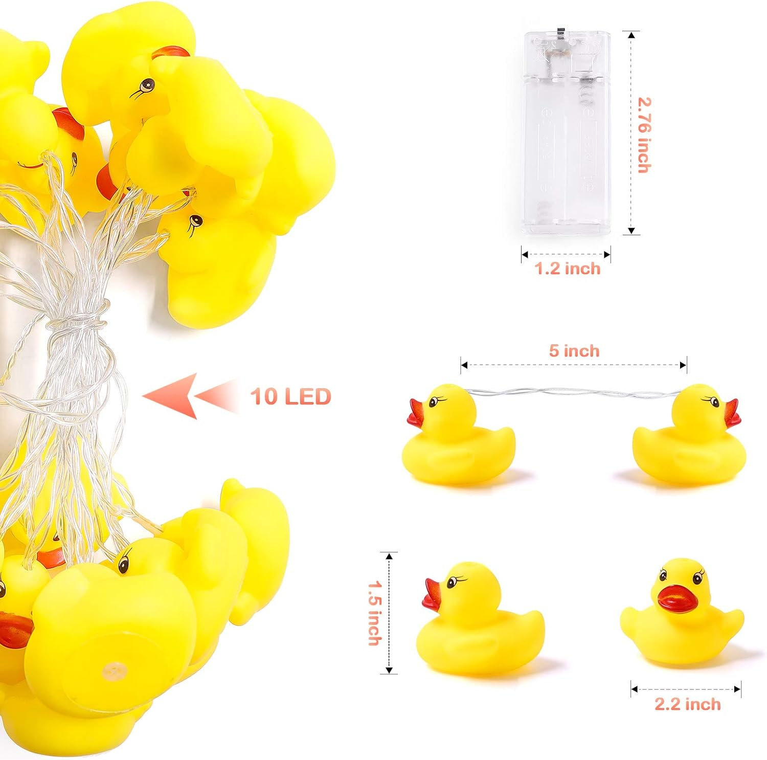 10 LED Children'S Room LED String Lights for Holiday Wall Window Tree Decorative Party Yard Garden Kids Bedroom Living Dorm Uses Squeeze Sound Squeaky - Duck image number 4