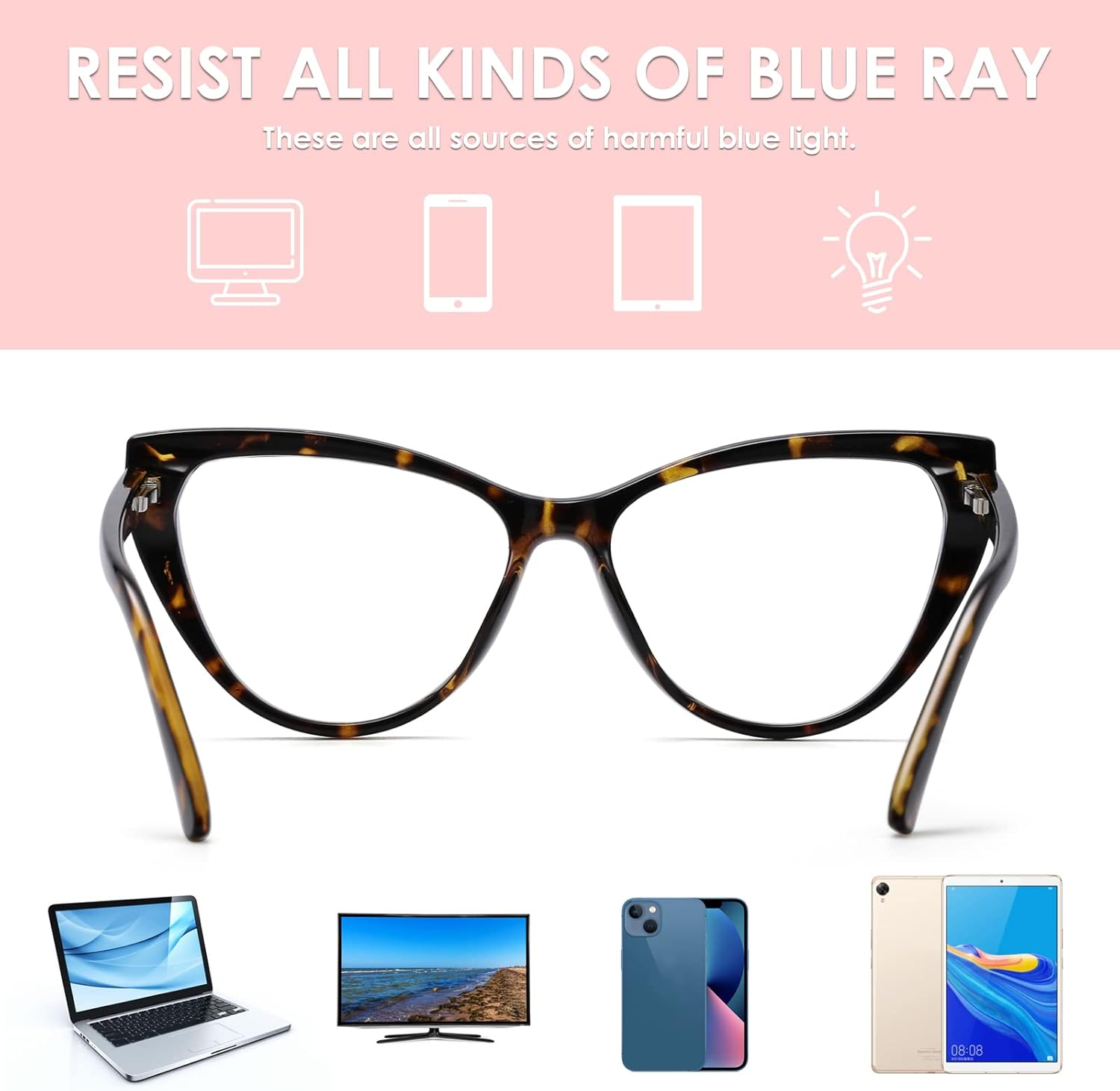TEAPLMTT 2 Pack Cat Eye Blue Light Blocking Glasses for Women Trendy TR90 Frame anti Blue Ray Eyesatrain Computer Eyeglasses - Tortoise+Clear image number 2
