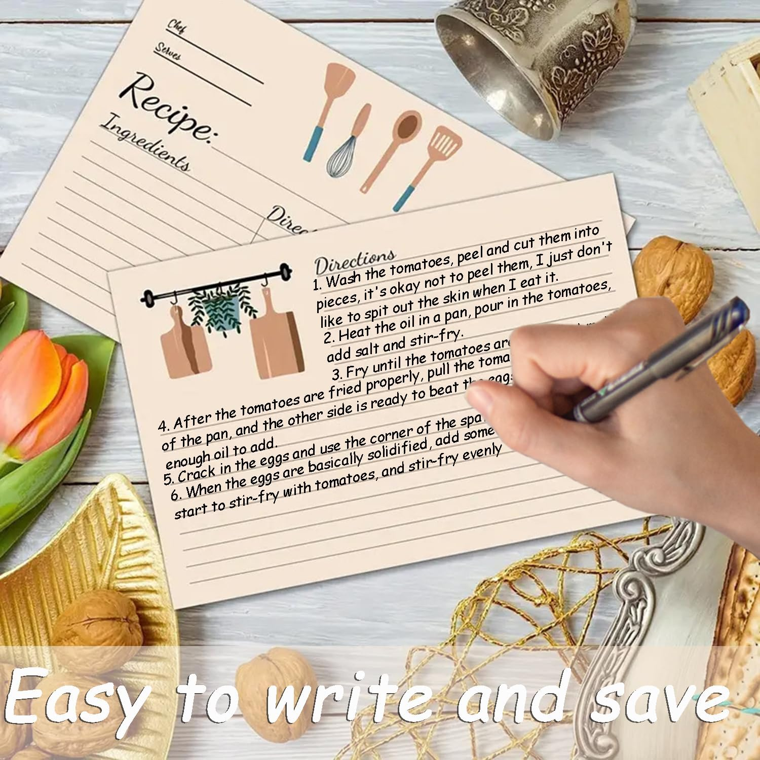 Premium Recipe Cards for Bridal Showers and Weddings 4X6In Blank Cards, Dividers with Lines Index Cards Easy Write Cardstock (100Pcs)