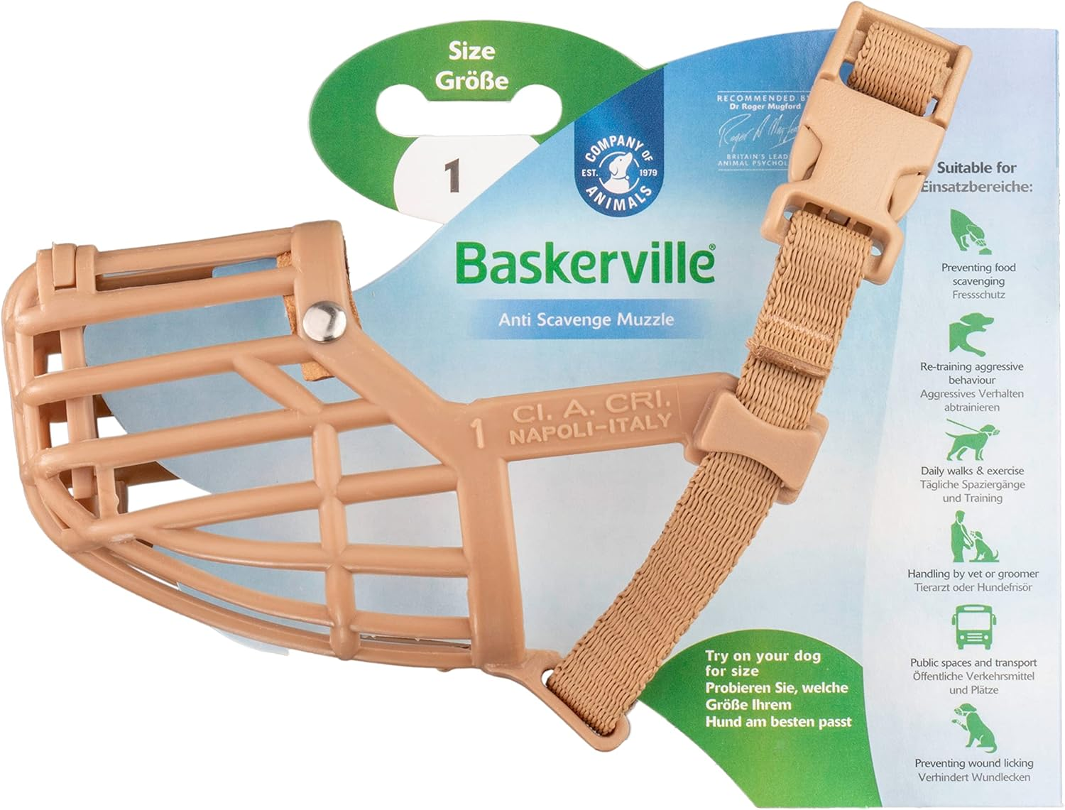 Safe Baskerville anti SCAVENGE Muzzle, Size 1, Dog Can Pant and Drink, Prevents Biting and Food Waste Scavenging, Ideal for Longer Nosed Dogs, Breathable Dog Training Muzzle for Small Dogs(Brown) image number 1
