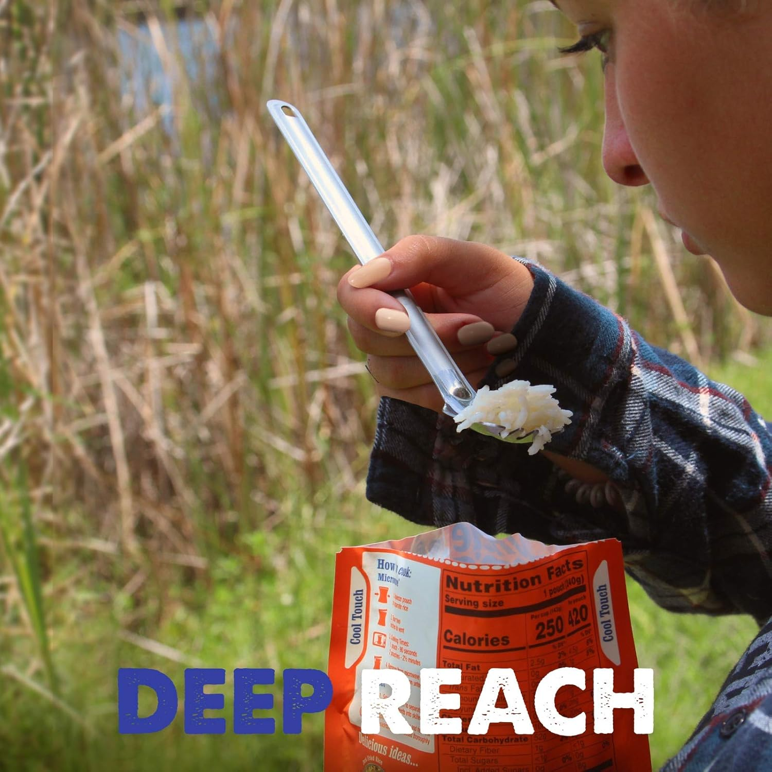 Tapirus - Long Spork and Long Spoon Set - 9.4-Inch Long Deep Reach Stainless Steel Eating Utensils for MRE Bag - Keep Hands Clean and Away from Heat - Carry Bag Ideal for Hiking, Camping, Backpacking image number 3