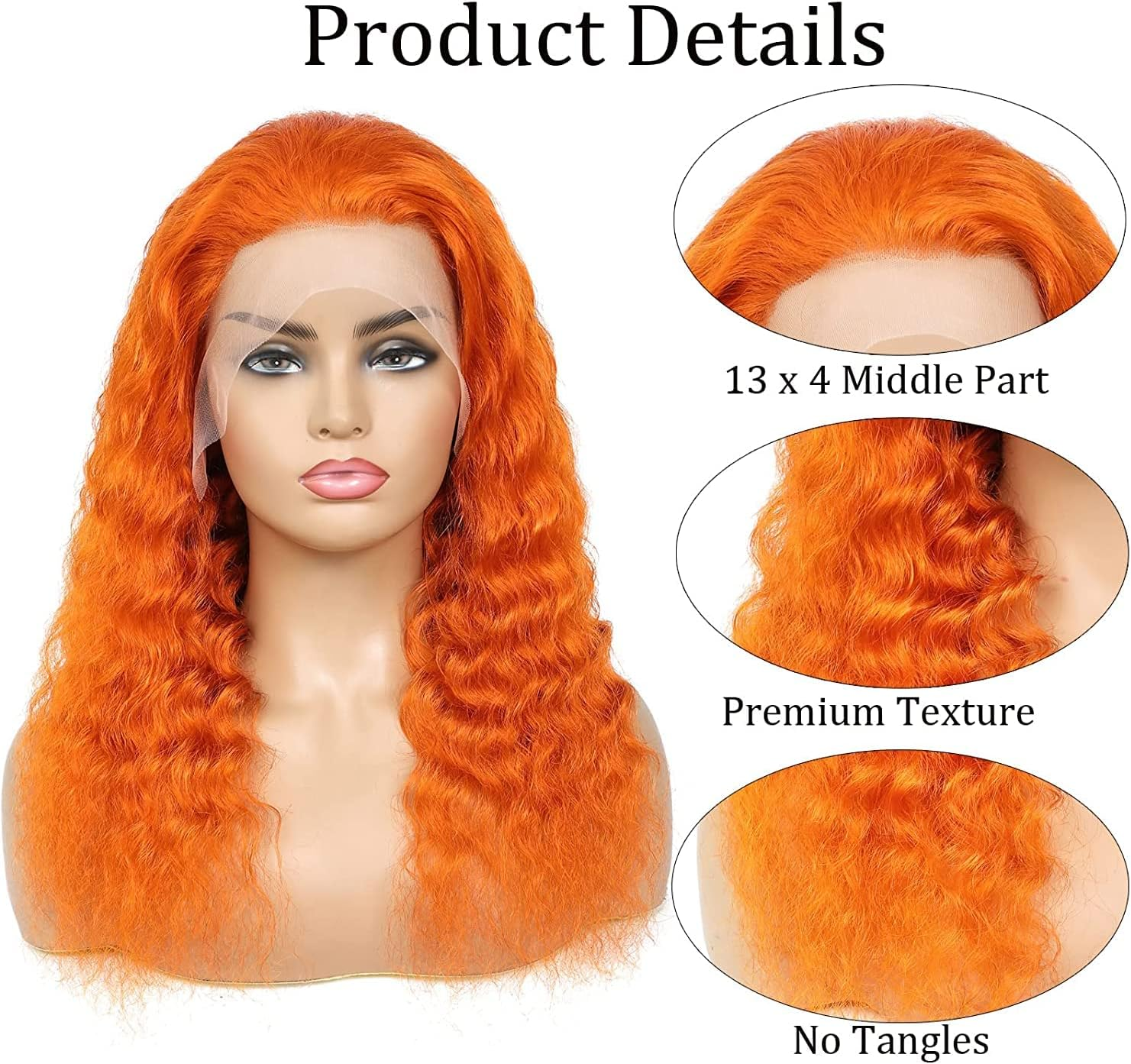 MNMNM Orange Lace Front Wigs Body Wave Human Hair Wig Lace Wig Brazilian Human Hair Wave 13 X 4 Human Hair Wig image number 4