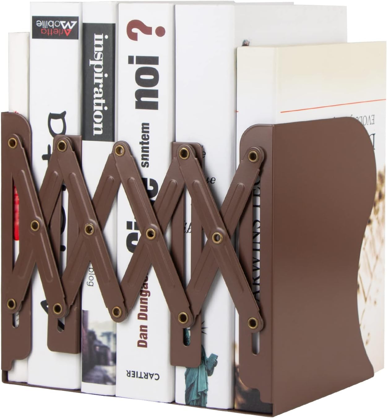 Aobopar Book Ends, Bookends for Shelves, Book Organizer for Desk, Metal Bookends for Heavy Books, Book Holders for Shelves, Suitable for Office, Home and School Use (Brown)