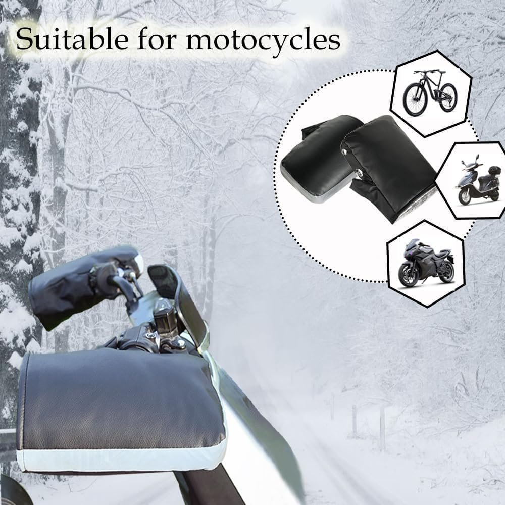 7JI Motorcycle Handlebar Mittens Muffs, Bike Handlebar Mitts Waterproof and Windproof Motorcycle Gloves Winter with Reflective Tape, Thickened Winter Gloves for Men and Women image number 5
