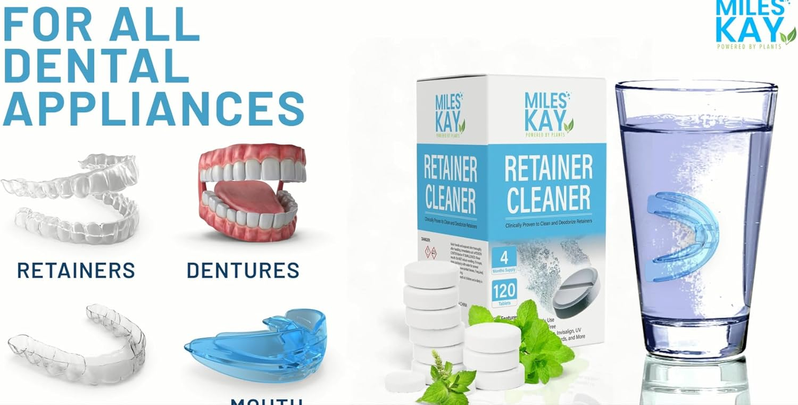 Retainer Cleaner &ndash; 120 Tablets (4-Month Supply) &ndash; Retainer Cleaning Tablets for Retainers, Aligners, Invisalign, Dentures, Mouth Guards &ndash; Ultrasonic & Dental Pod Compatible &ndash; Fresh Mint | Miles Kay image number 4