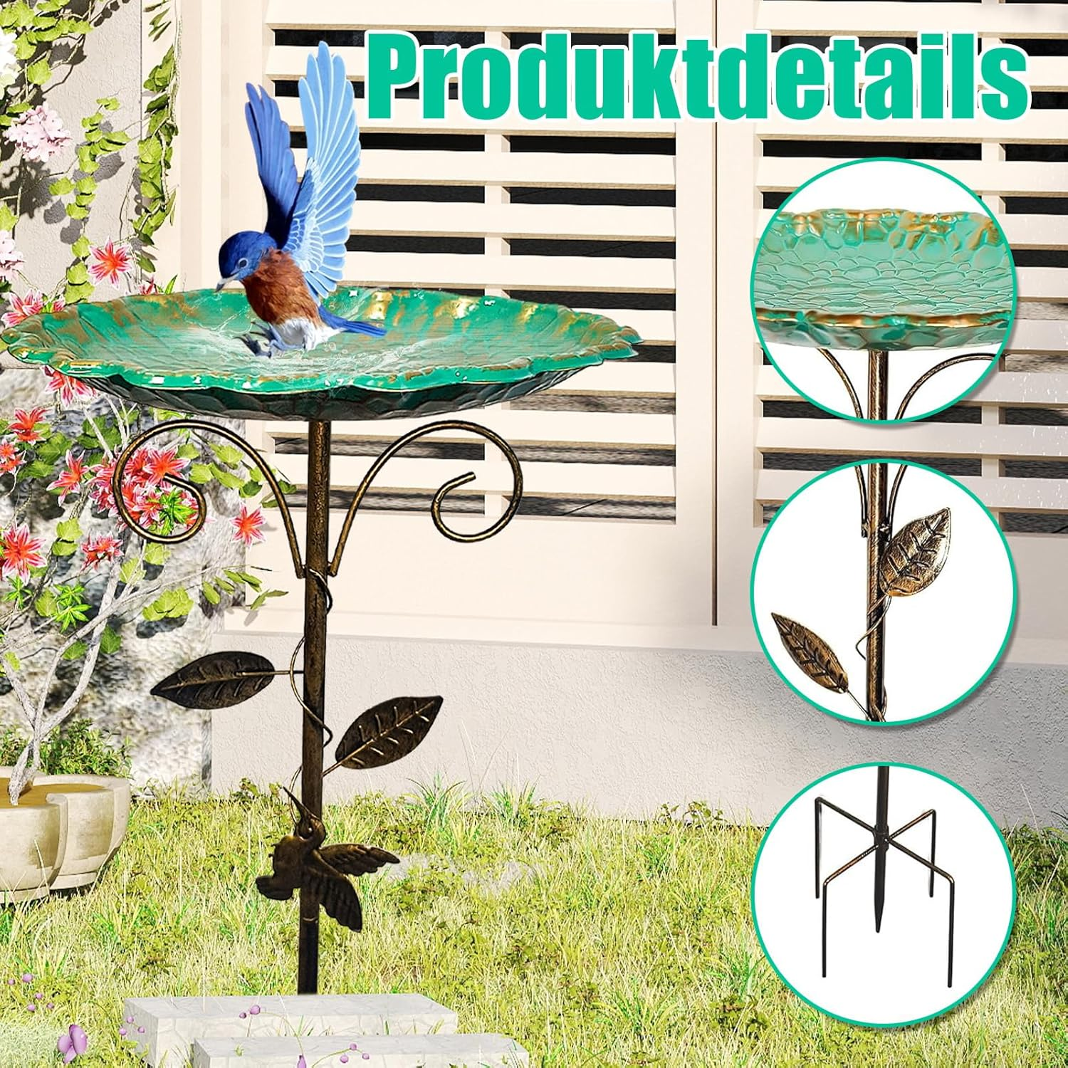 Metal Bird Bath for Garden, Bird Bath, Standing Garden Decoration, Water Bowl for Wild Birds, Water Bath for Birds, Garden Decoration Outdoor, Bird Bath, Winterproof, Frost-Proof (B) image number 6