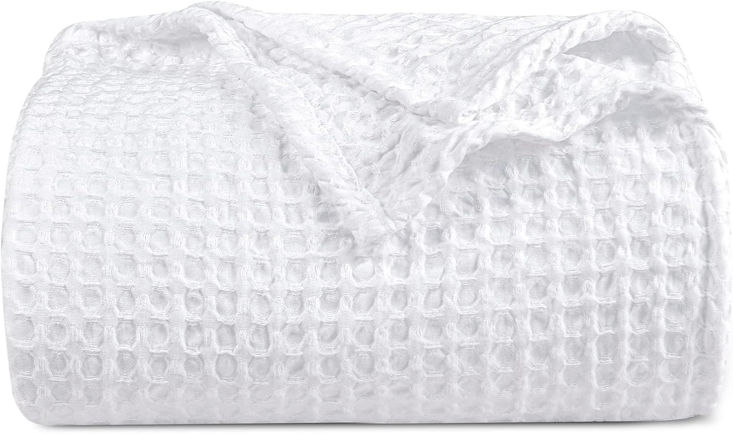 100% Cotton Blanket, Waffle Weave Blanket for Bed and Sofa, Breathable and Soft, 350GSM Premium Cotton, White, 127X152Cm