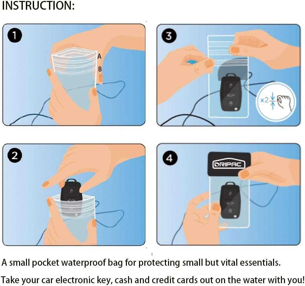 DRIPAC KP01 Floating Waterproof Car Key FOB Case, Wallet, Holders/Pouches for Earbuds, ID Badge, Credit Card, Money, Coins, Drivers' License, Palm Phone (Black) - Black+Pink image number 7