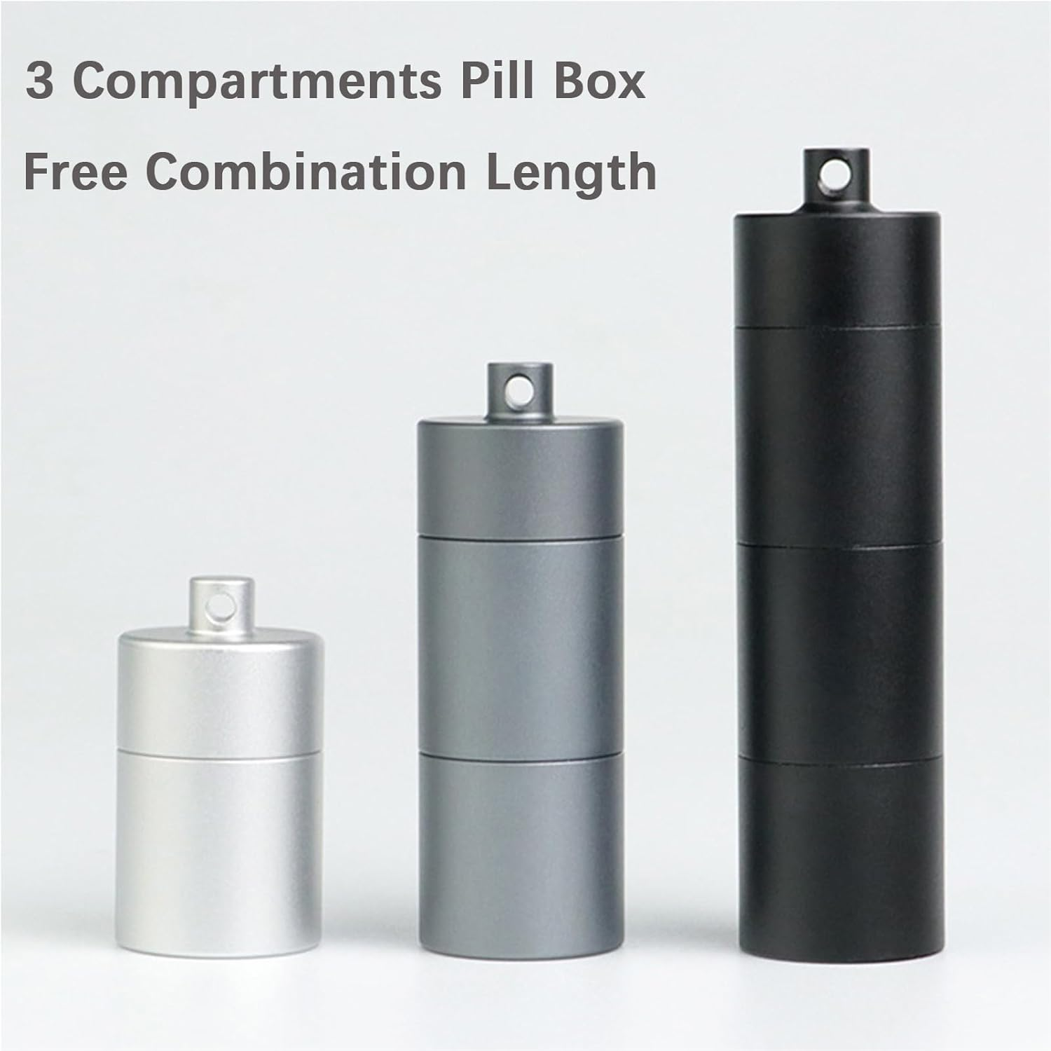 Keychain Pill Organizer, Waterproof Pill Holder 3 Compartments Detachable, Small Portable Pill Case for Travel Pocket Purse, Aluminium Alloy Pill Container, EDC Pill Fob for Outdoor/Daily/Emergency (Grey) - Black image number 7