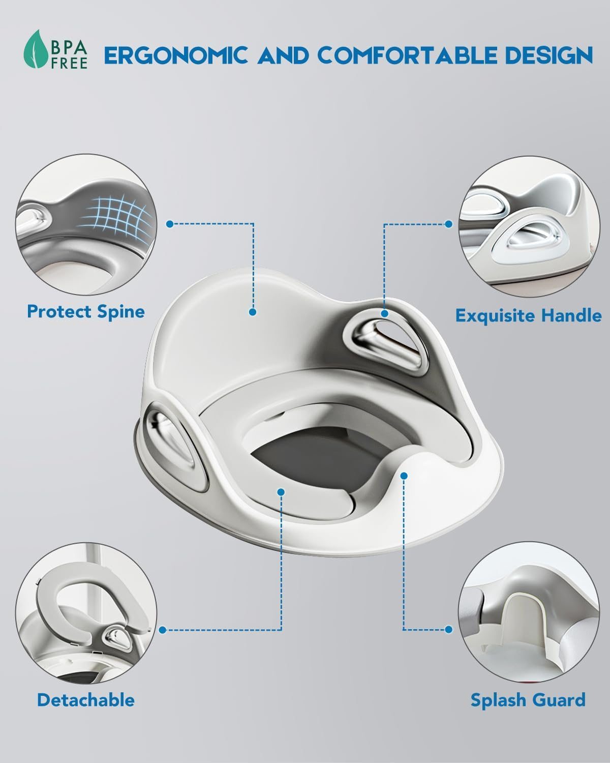 Potty Training Toilet Seat, Toddler Toilet Seat Attachment with Safety Handles, Detachable Soft Cushion, Anti-Slip Design and Splash Guard, Baby Toilet Seats for Kids, Boys and Girls image number 6