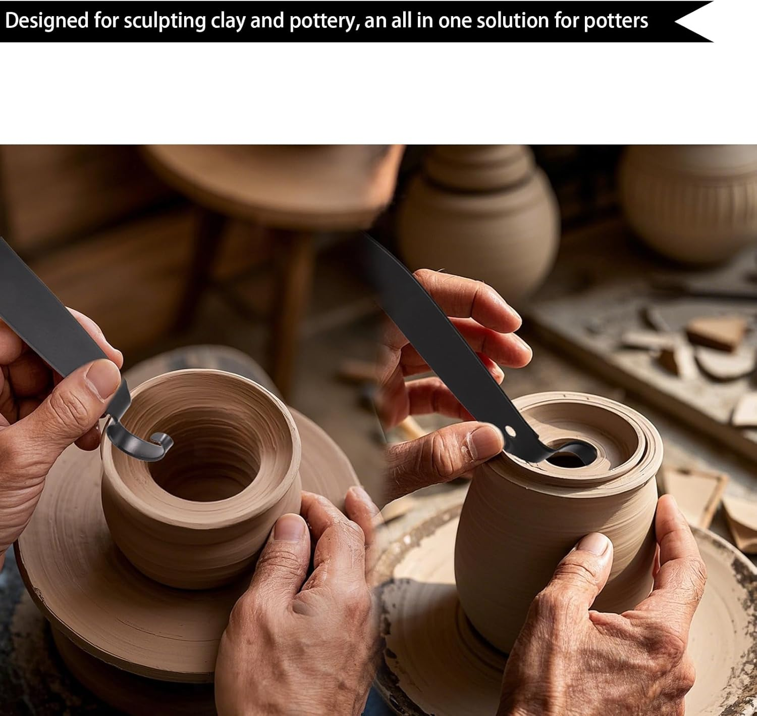 Lyreh Pottery Trimming Tool, Stainless Steel Ceramic Trimming Tool Double Ended Clay Trim for Pottery and Clay Artists (Black) image number 3