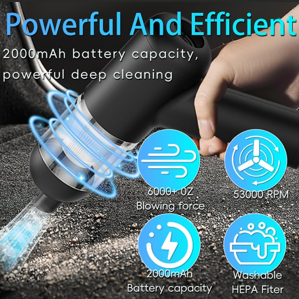Cordless Handheld Car Vacuum Cleaner,6000Pa Super Suction Power Car Vacuum for Wet & Dry Clean,4-In-1 with LED Light Rechargeable Portable Vacuum Cleaner for Cars,Home,Offices, Pet Hair image number 5