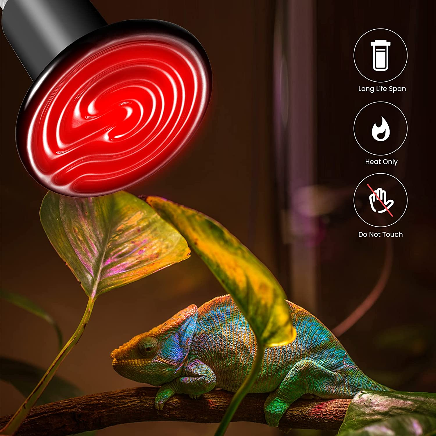 Bonlux Ceramic Heat Bulb, 100W Terrarium Reptile Heat Lamp E27 Black Infrared Ceramic Pet Heat Emitter for Lizards Tortoise Snakes Chicken Aquarium Amphibian (2-Pack) image number 4