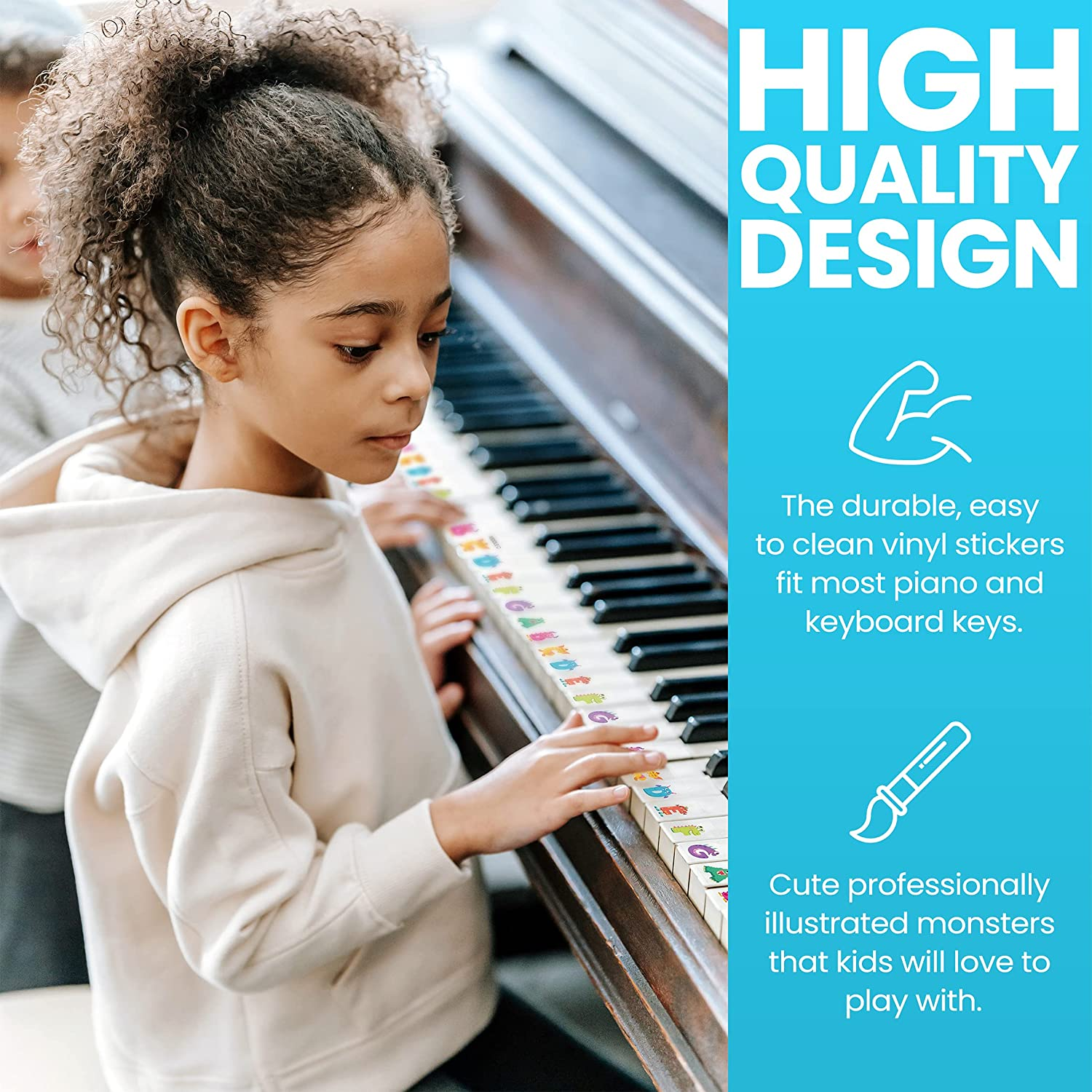 Crosby Monster Piano Stickers for Learning Piano or Keyboard - Transparent 88, 76, 61 & 49 Removable Key Set for Kids image number 5